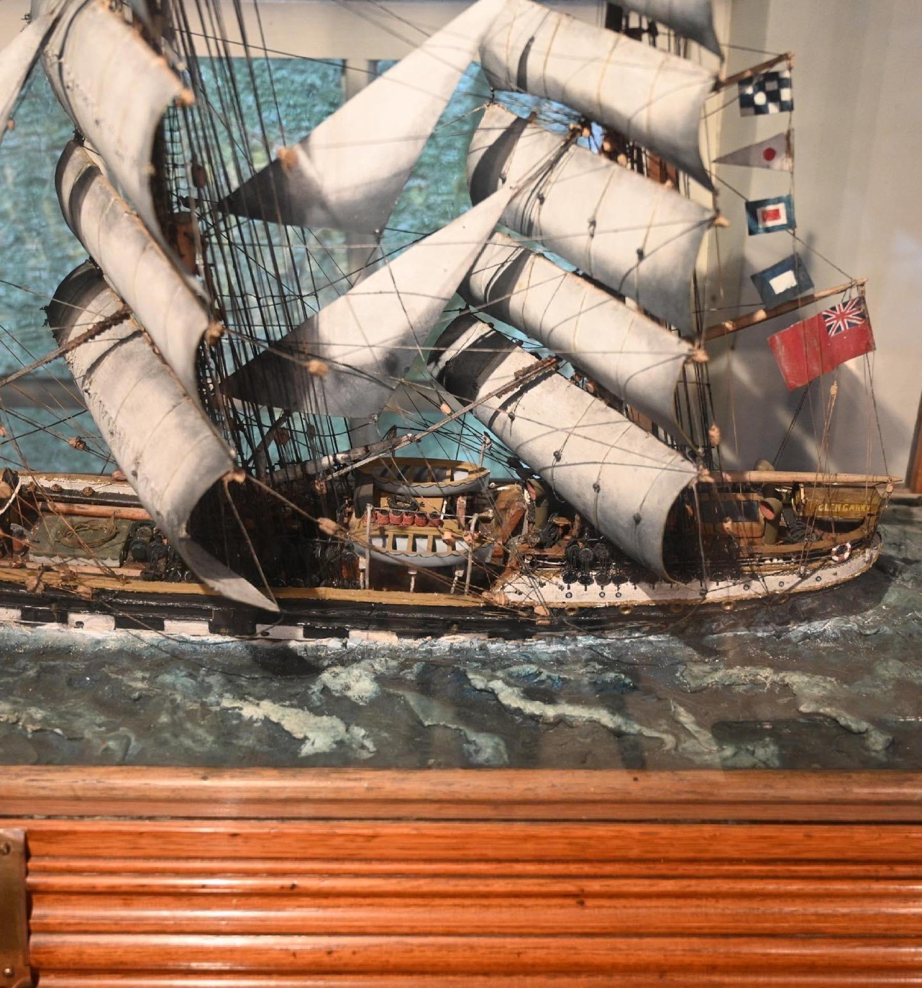 Large Oak and Glazed Cased Model of the Tea Clipper Glengarry in Full Sail For Sale 7