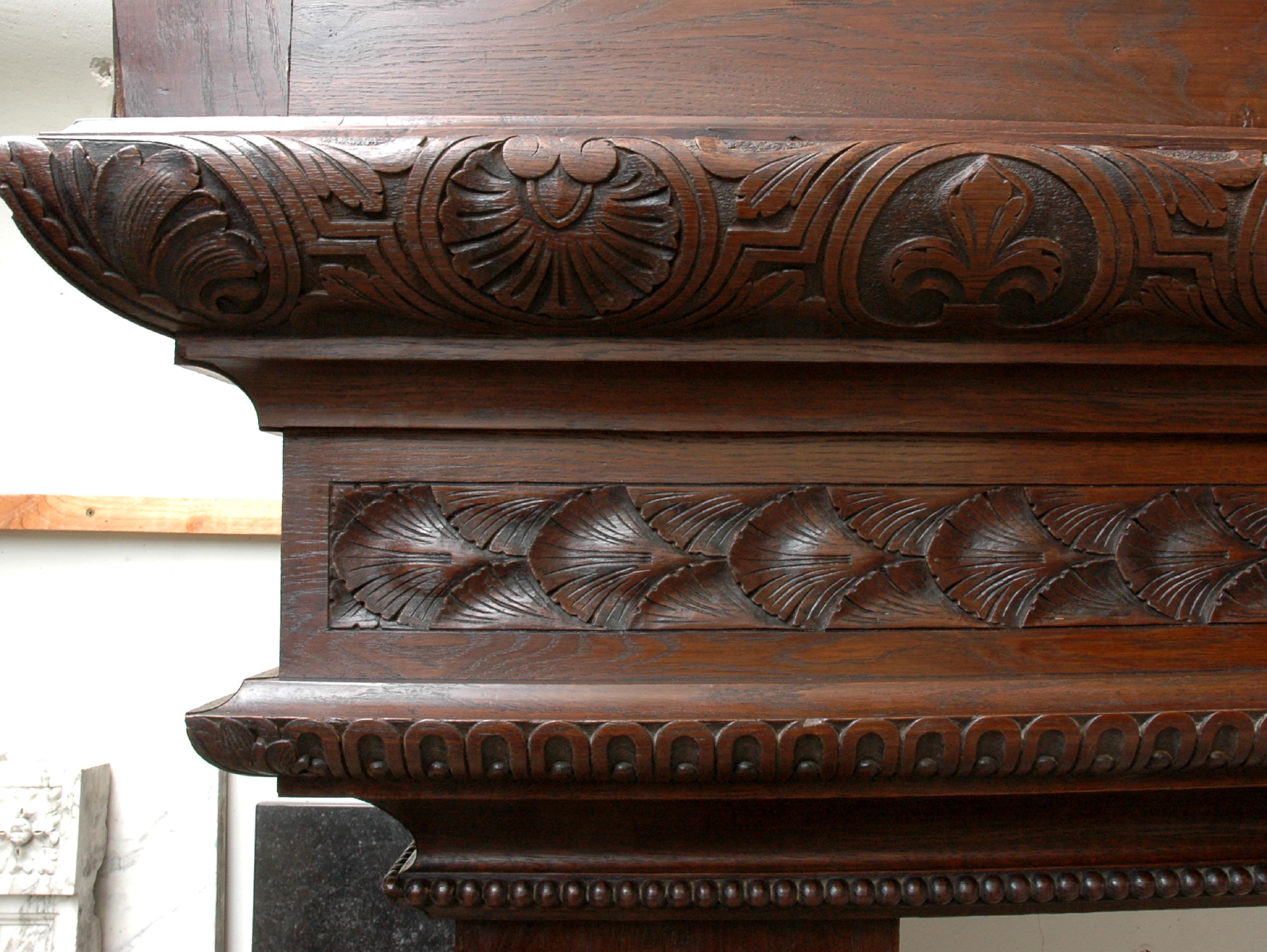 Large Oak Antique Mantel with Hood from a Chateau For Sale 1