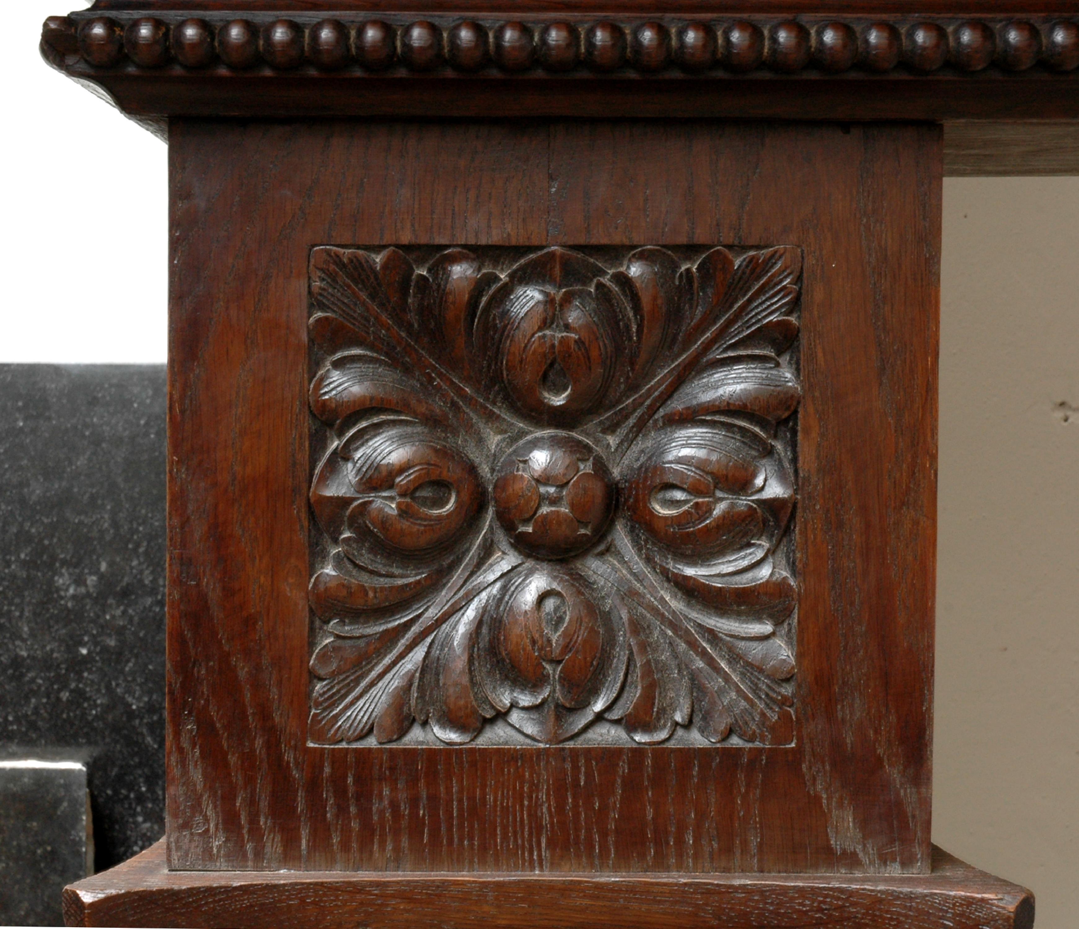 Large Oak Antique Mantel with Hood from a Chateau For Sale 2