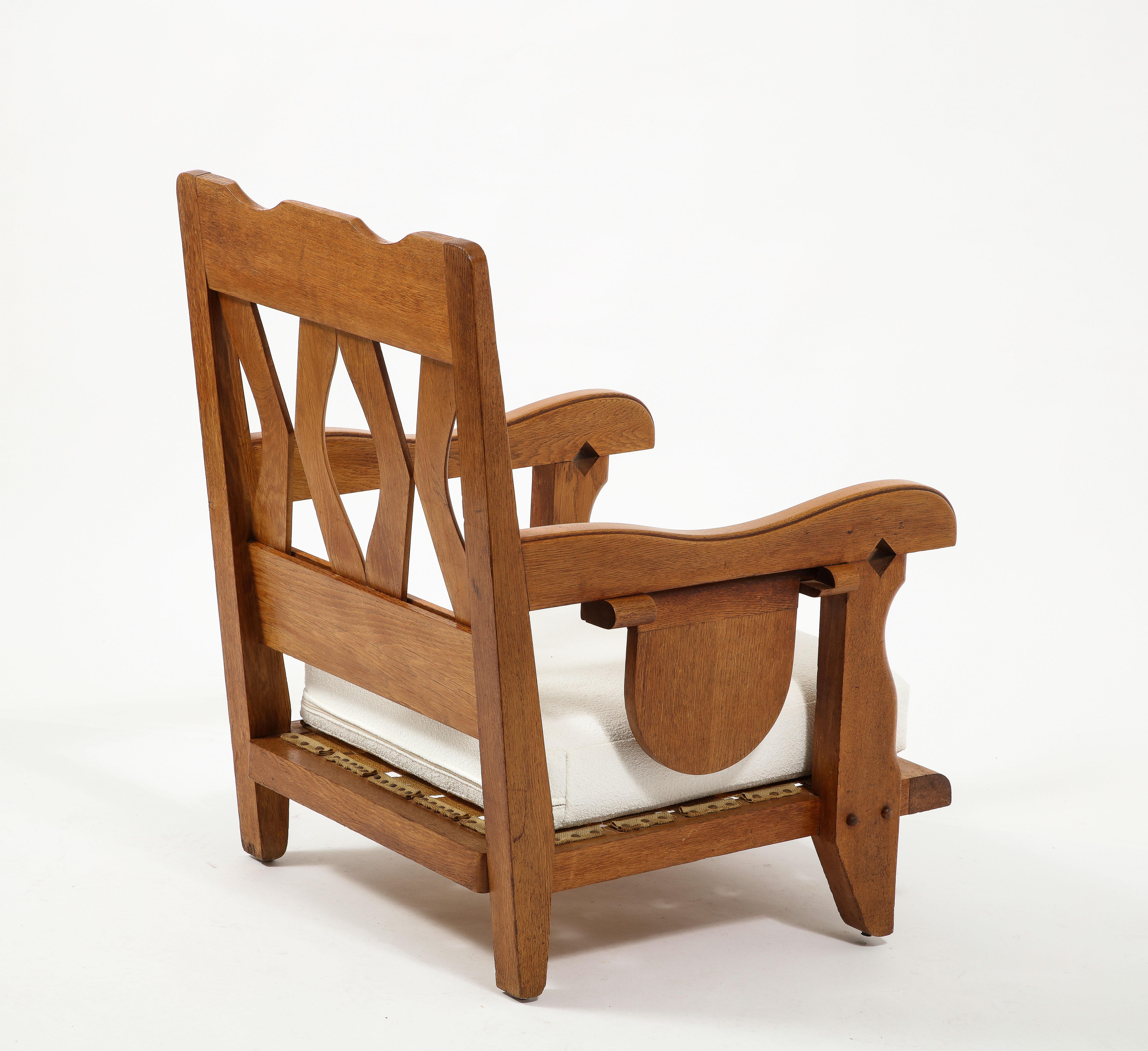 Großer Sessel aus Eiche und Bouclé von Guillerme & Chambron, Frankreich 1950er Jahre im Angebot 5