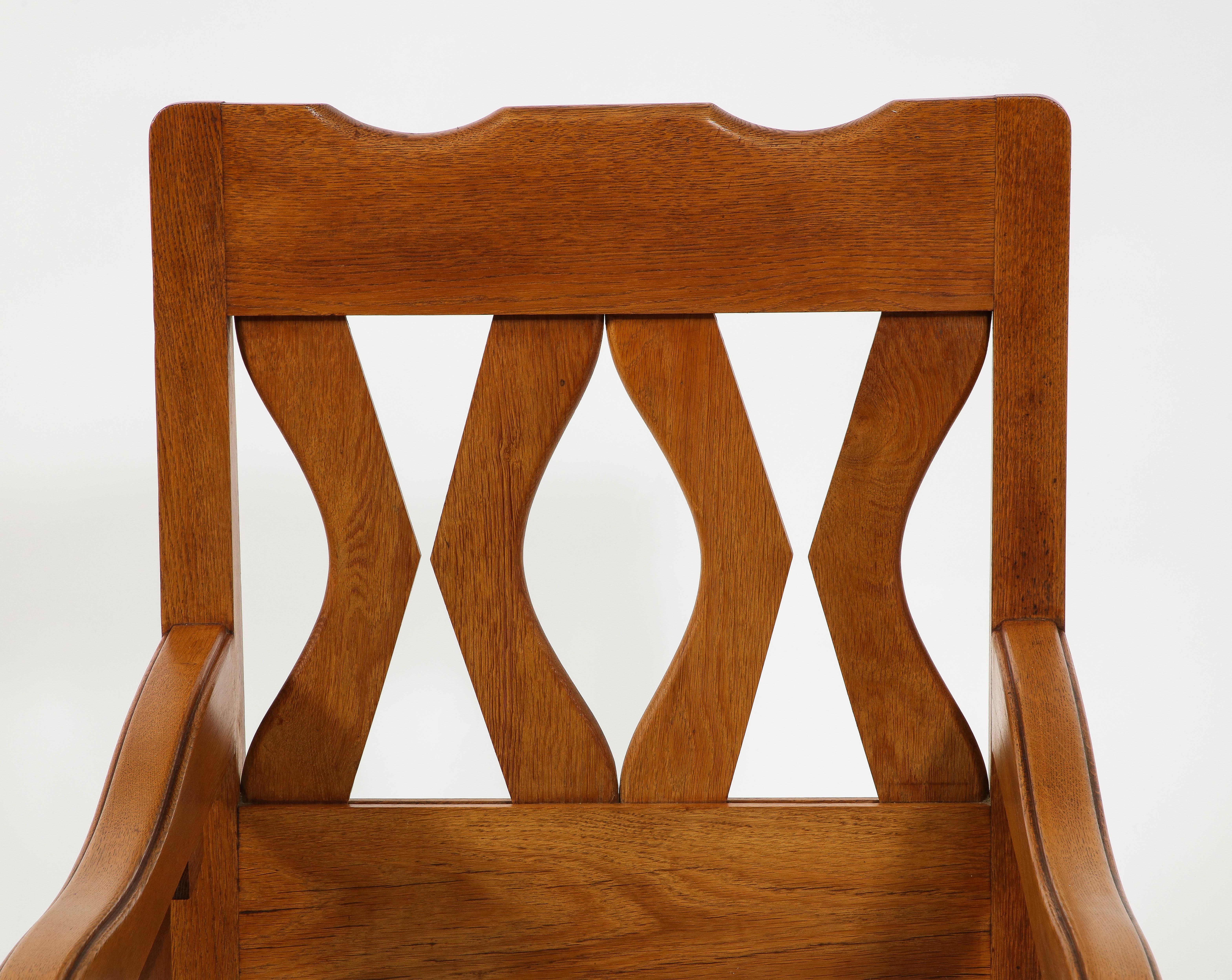 Mid-Century Modern Grand fauteuil en Oak & Bouclé par Guillerme and Chambron, France 1950's en vente