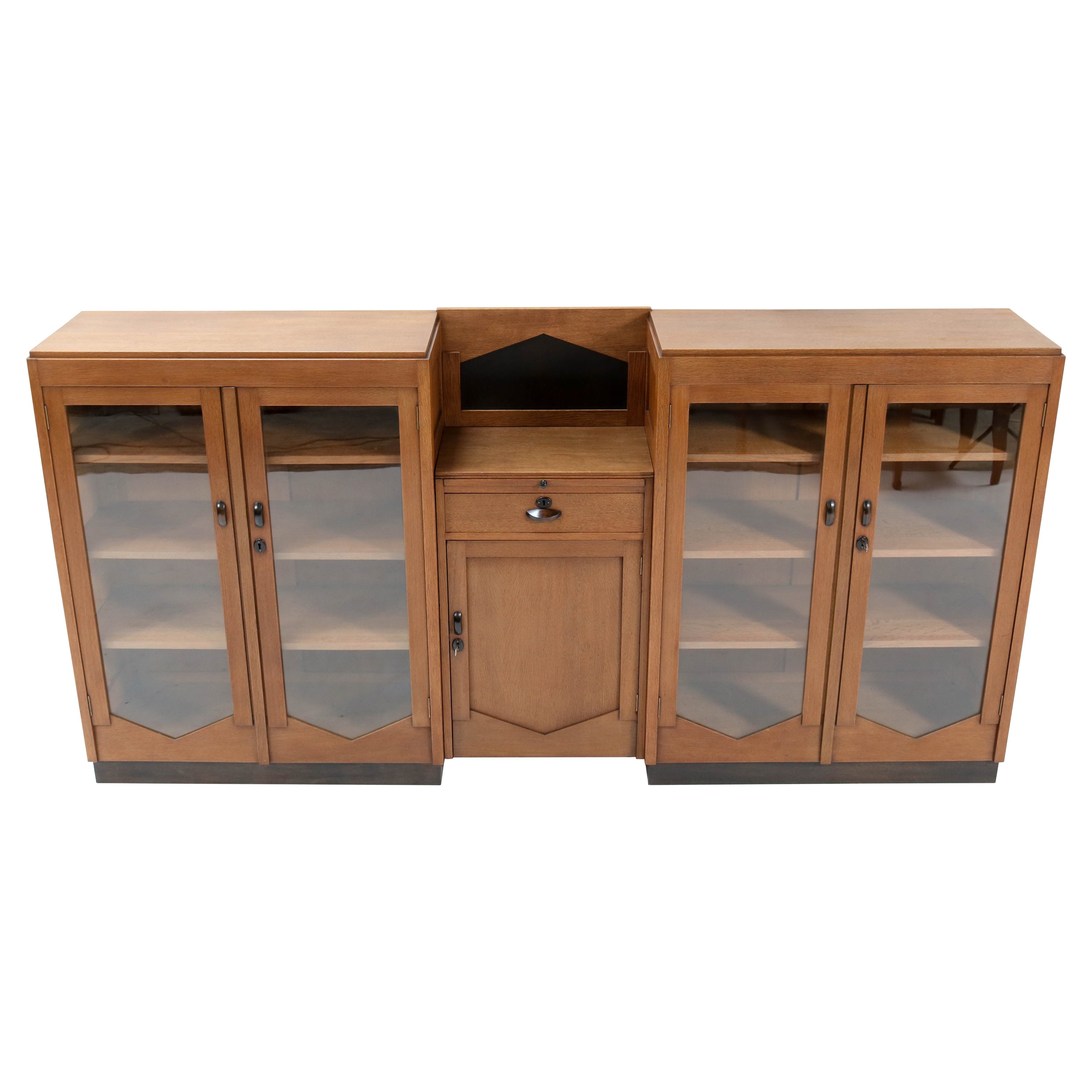 Large Oak Art Deco Amsterdam School Bookcase, 1920s