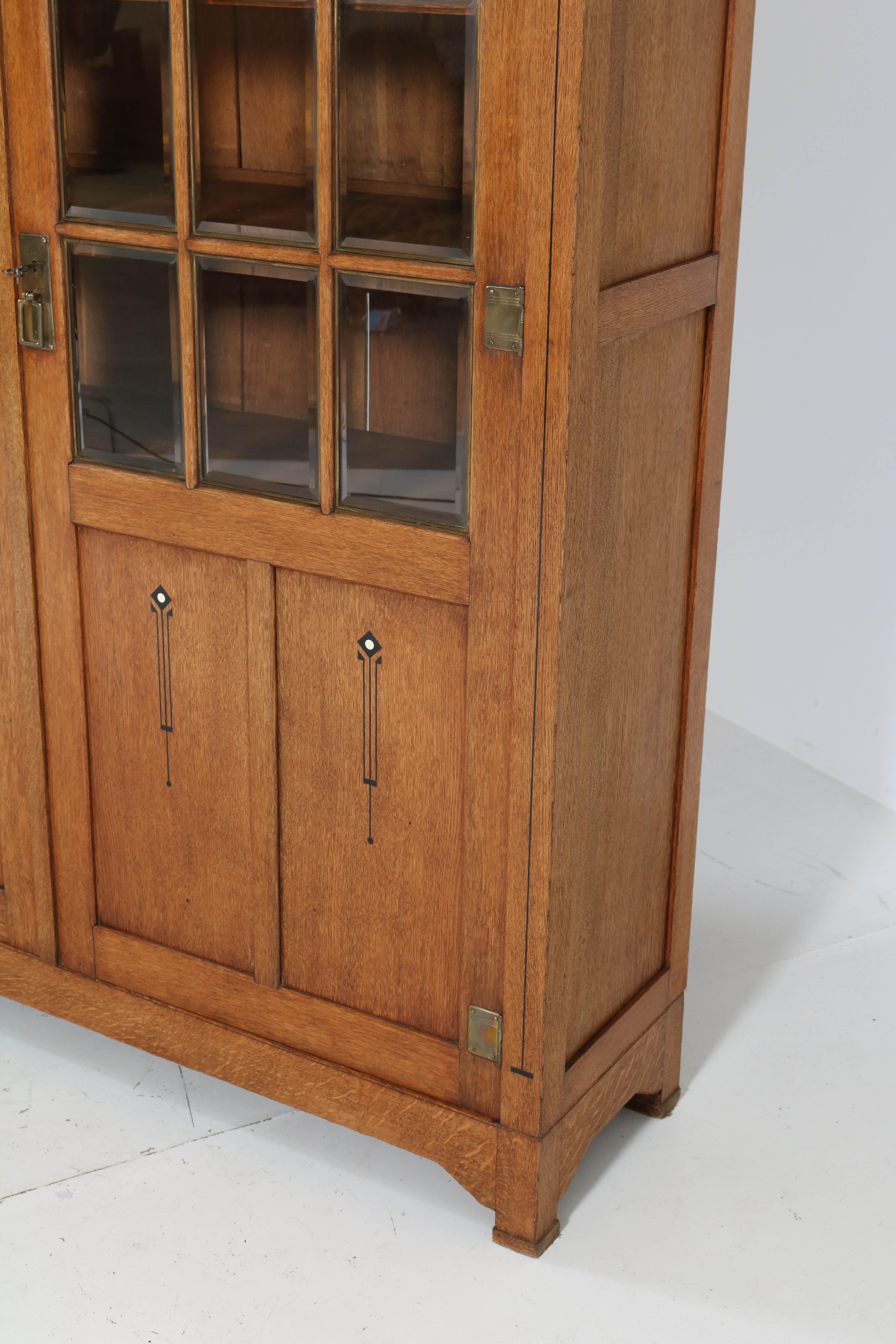 Large Oak Arts & Crafts Art Nouveau Bookcase, 1900s 2