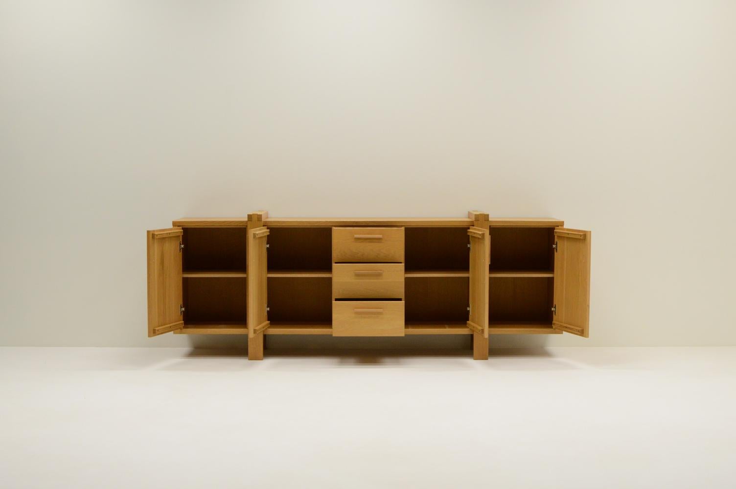 Belgian Large oak brutalist style sideboard, Belgium. For Sale