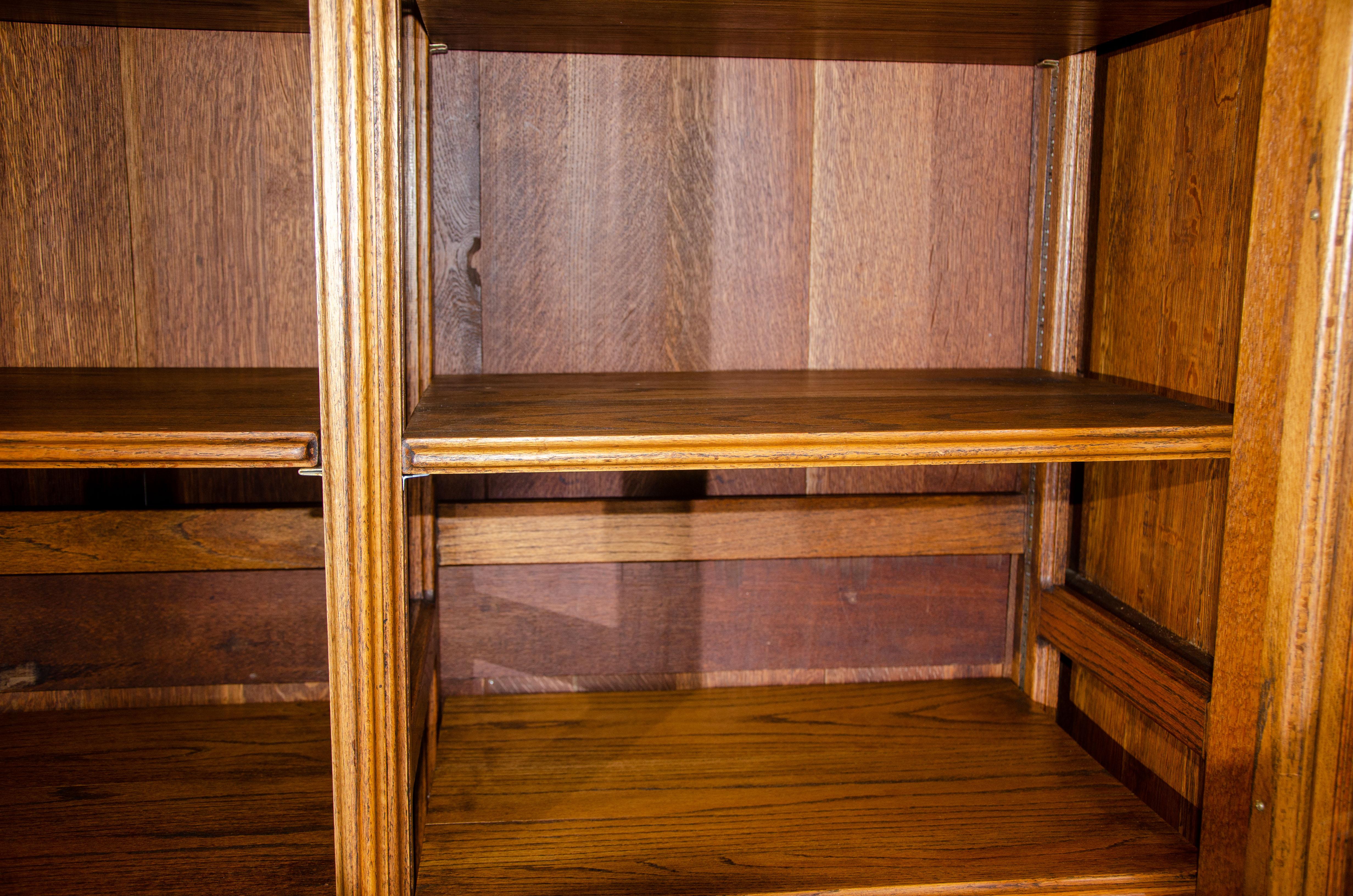 Large Oak Cabinet / Media Center / Bookcase with Beveled Glass Doors For Sale 8
