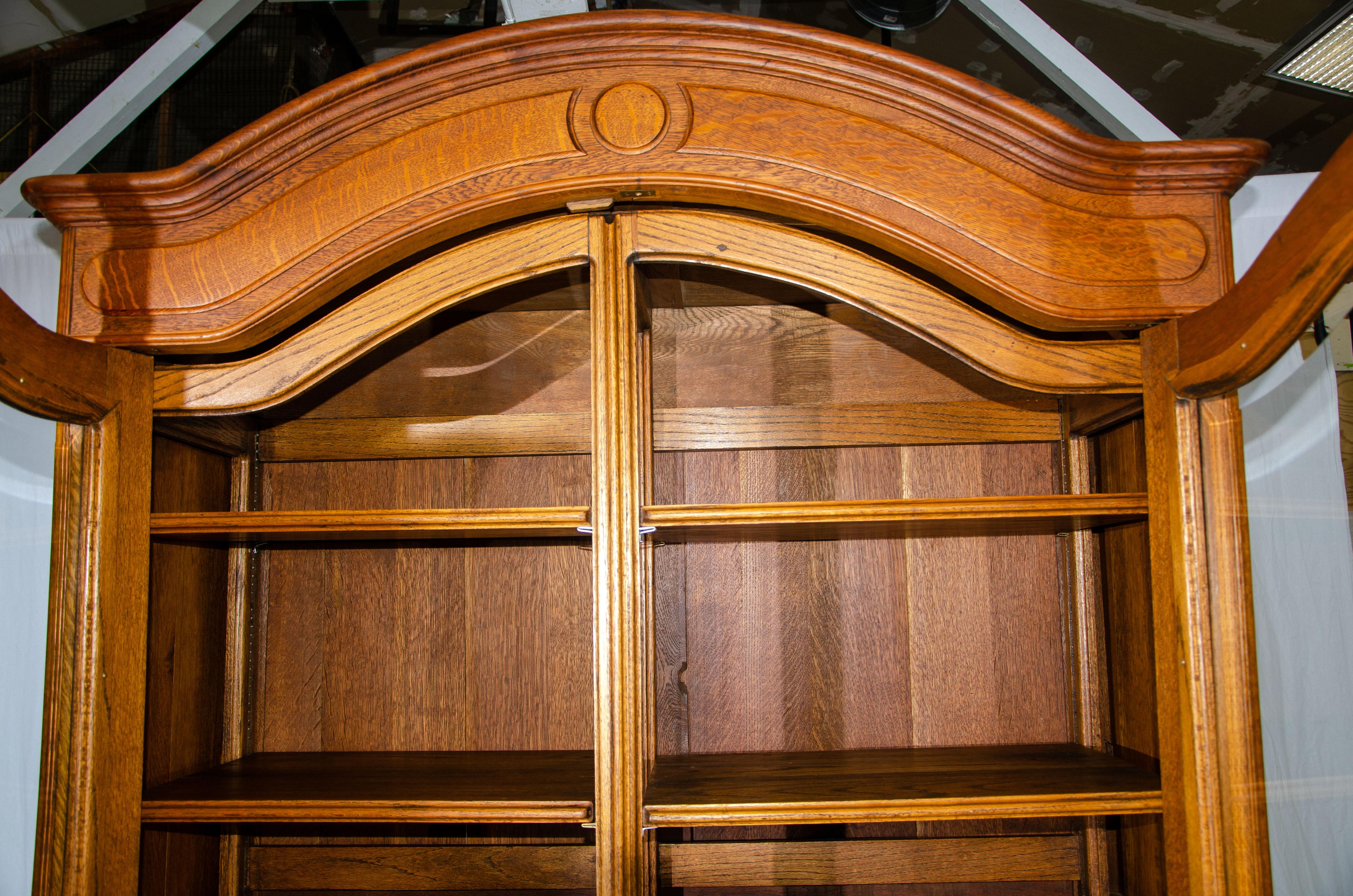 Victorian Large Oak Cabinet / Media Center / Bookcase with Beveled Glass Doors For Sale