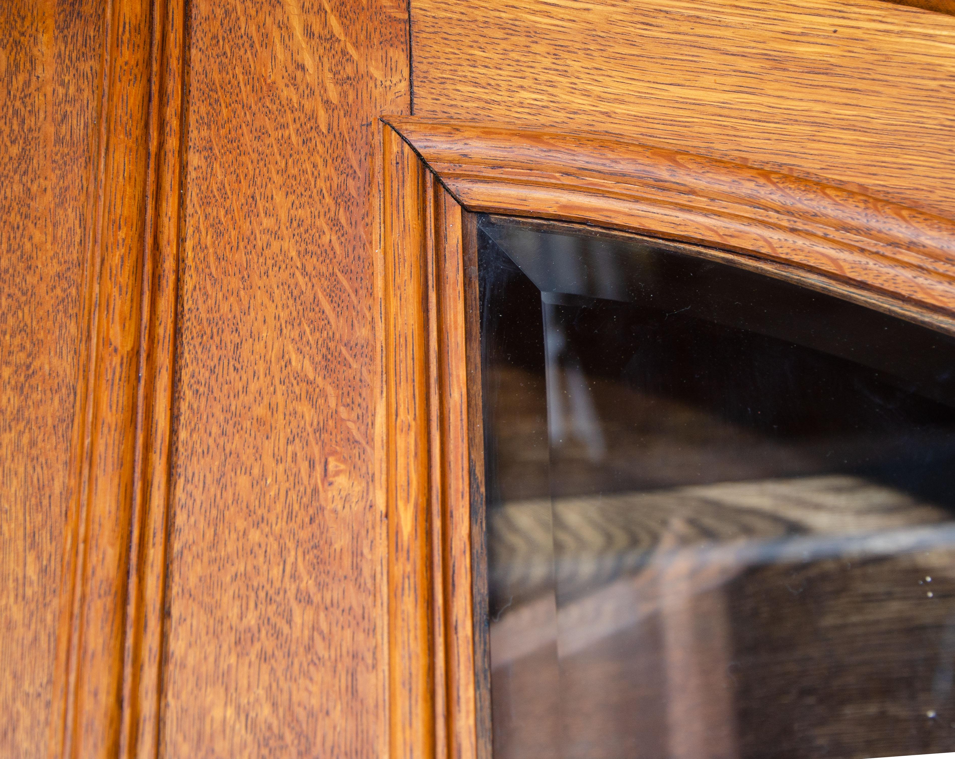 Large Oak Cabinet / Media Center / Bookcase with Beveled Glass Doors In Good Condition For Sale In Crockett, CA