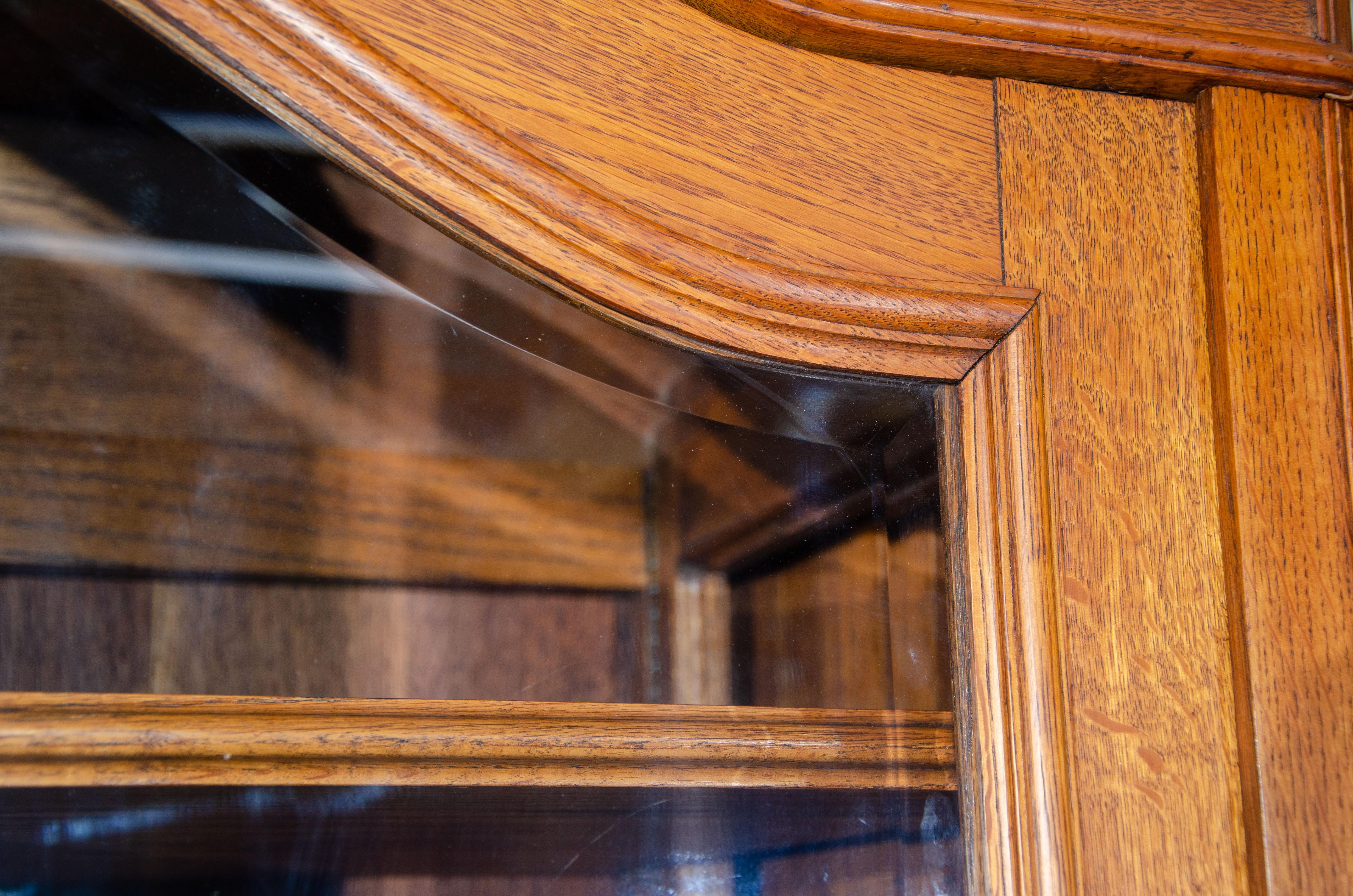 20th Century Large Oak Cabinet / Media Center / Bookcase with Beveled Glass Doors For Sale