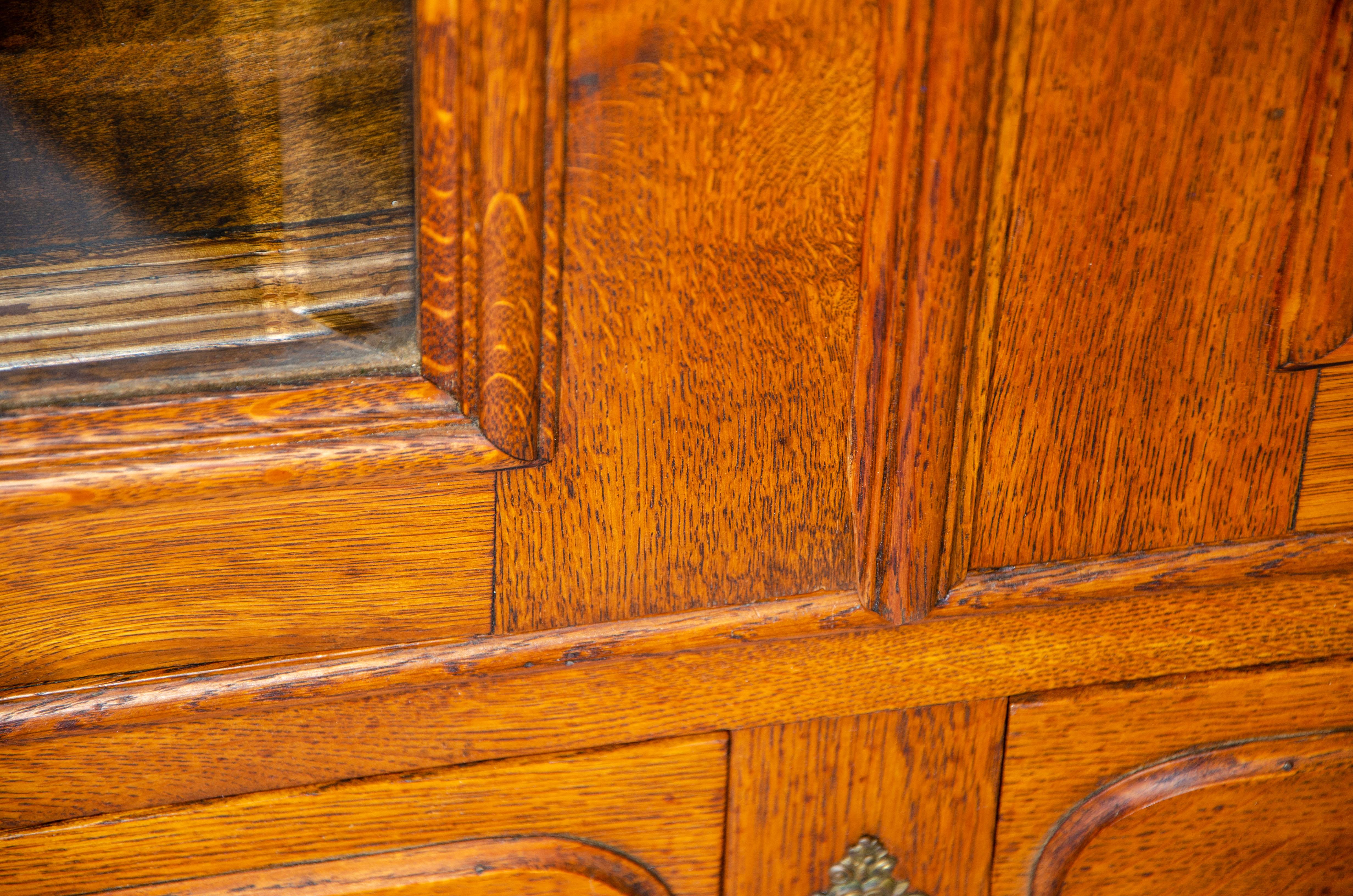 Large Oak Cabinet / Media Center / Bookcase with Beveled Glass Doors For Sale 1