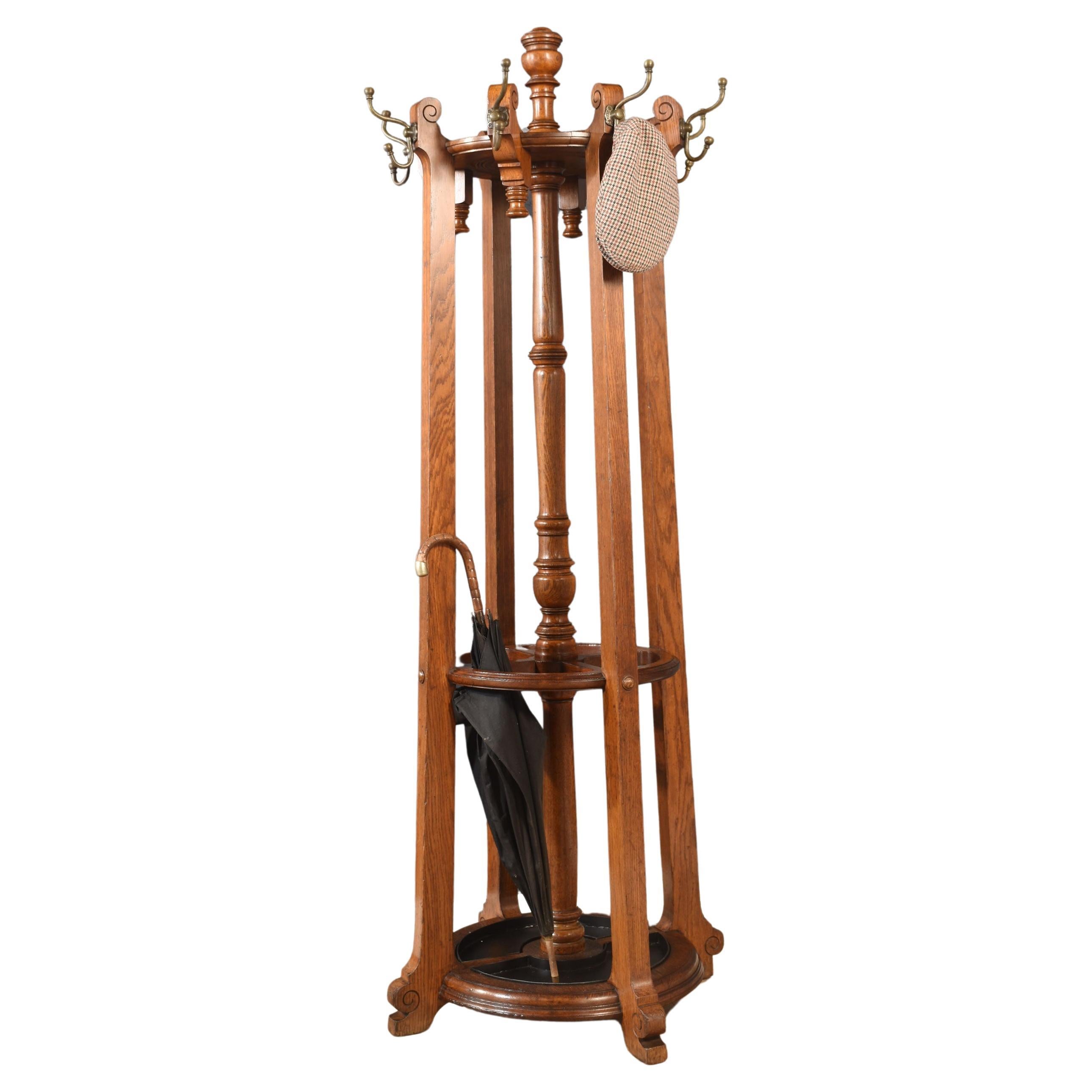 Large oak circular hall stand