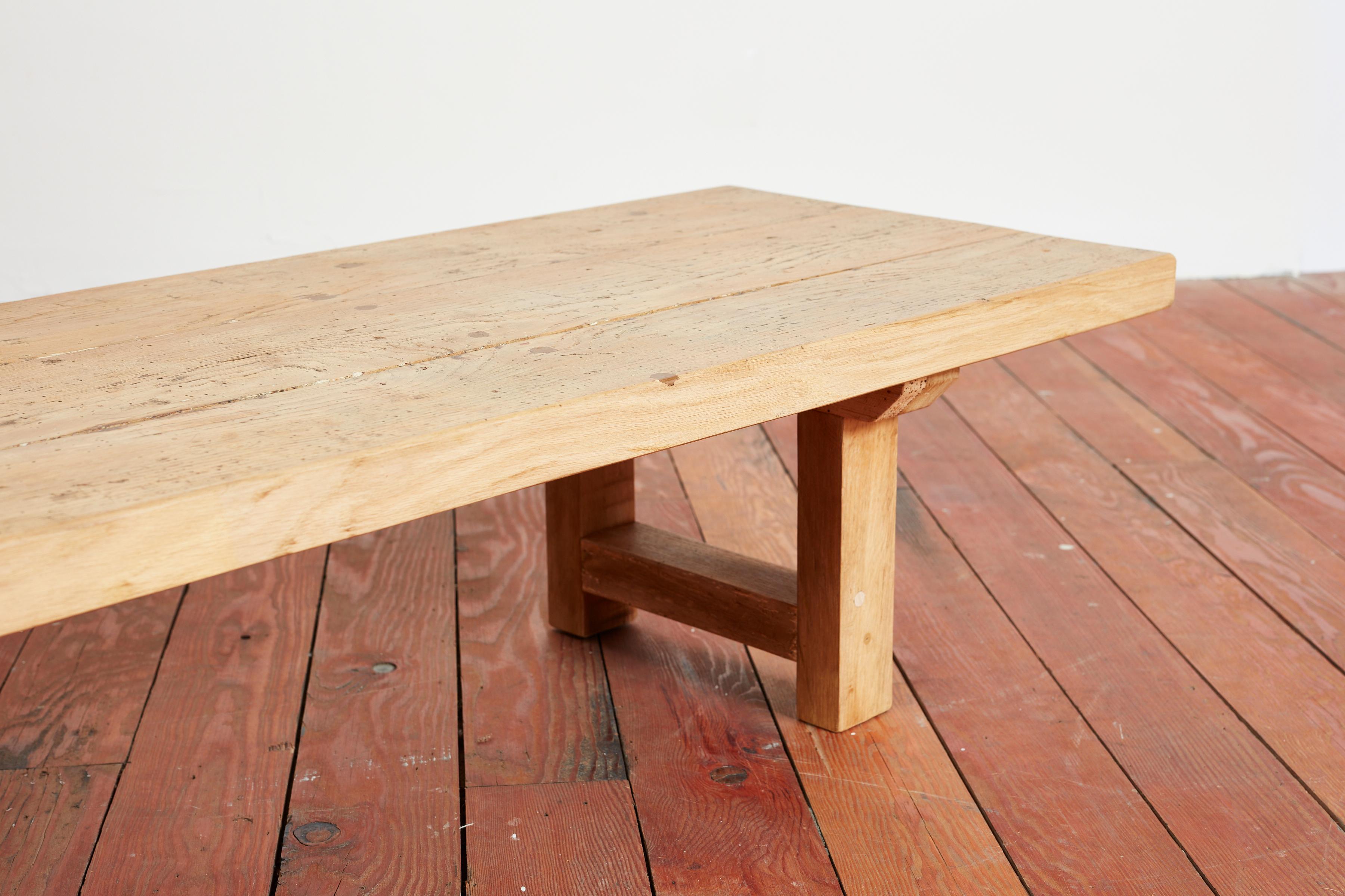 Large Oak Coffee Table Bench, France, 1950s In Good Condition For Sale In Beverly Hills, CA