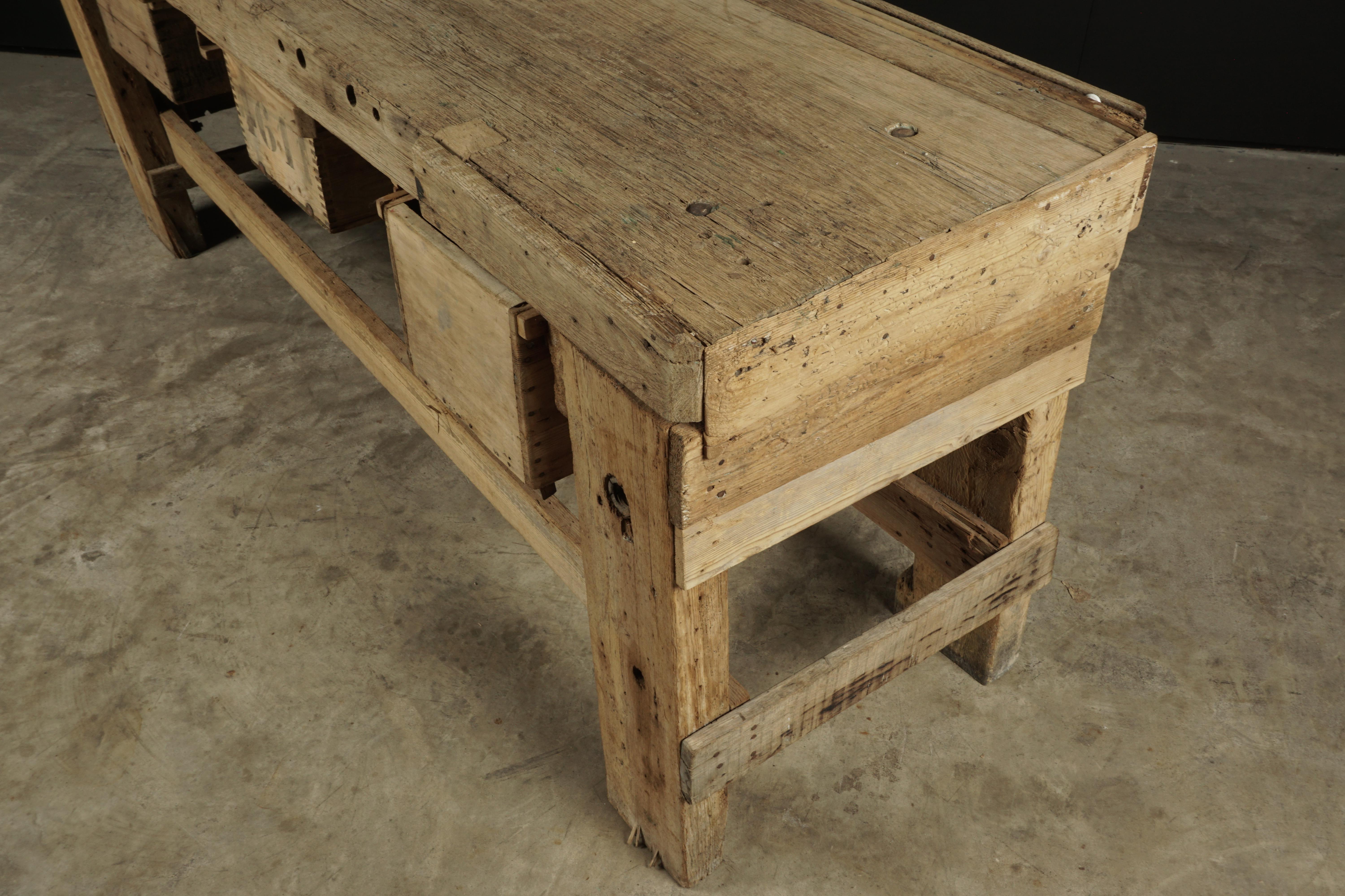Primitive Large Solid Oak Console from France, circa 1950