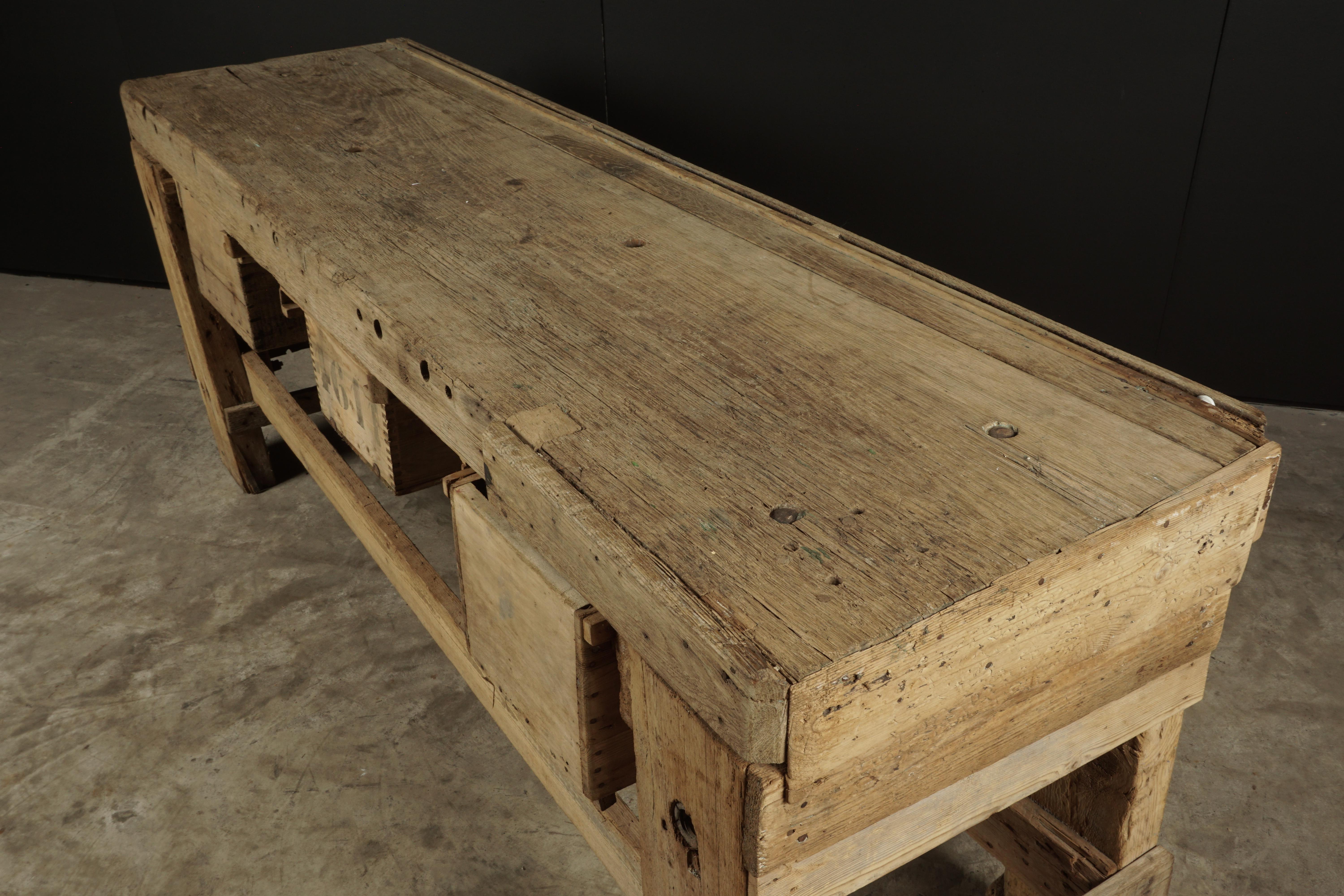 European Large Solid Oak Console from France, circa 1950