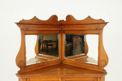 Antique Corner Cabinet, Mirror Back Oak Cabinet, Entryway,  Scotland 1900, H050