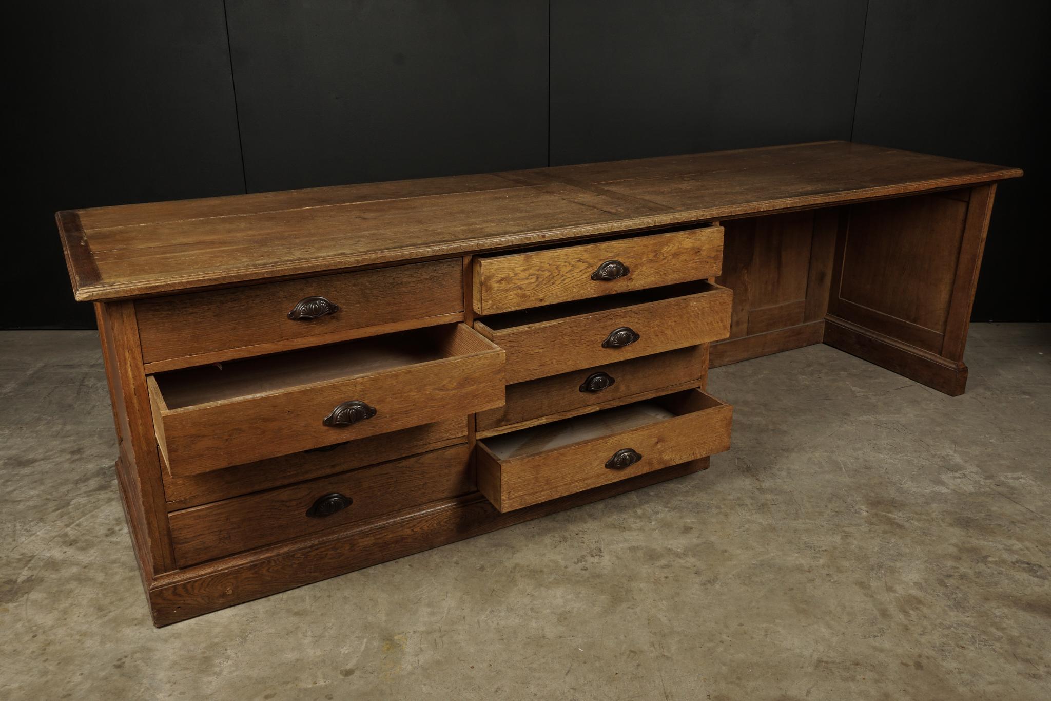 European Large Oak Counter with Drawers from France, circa 1930