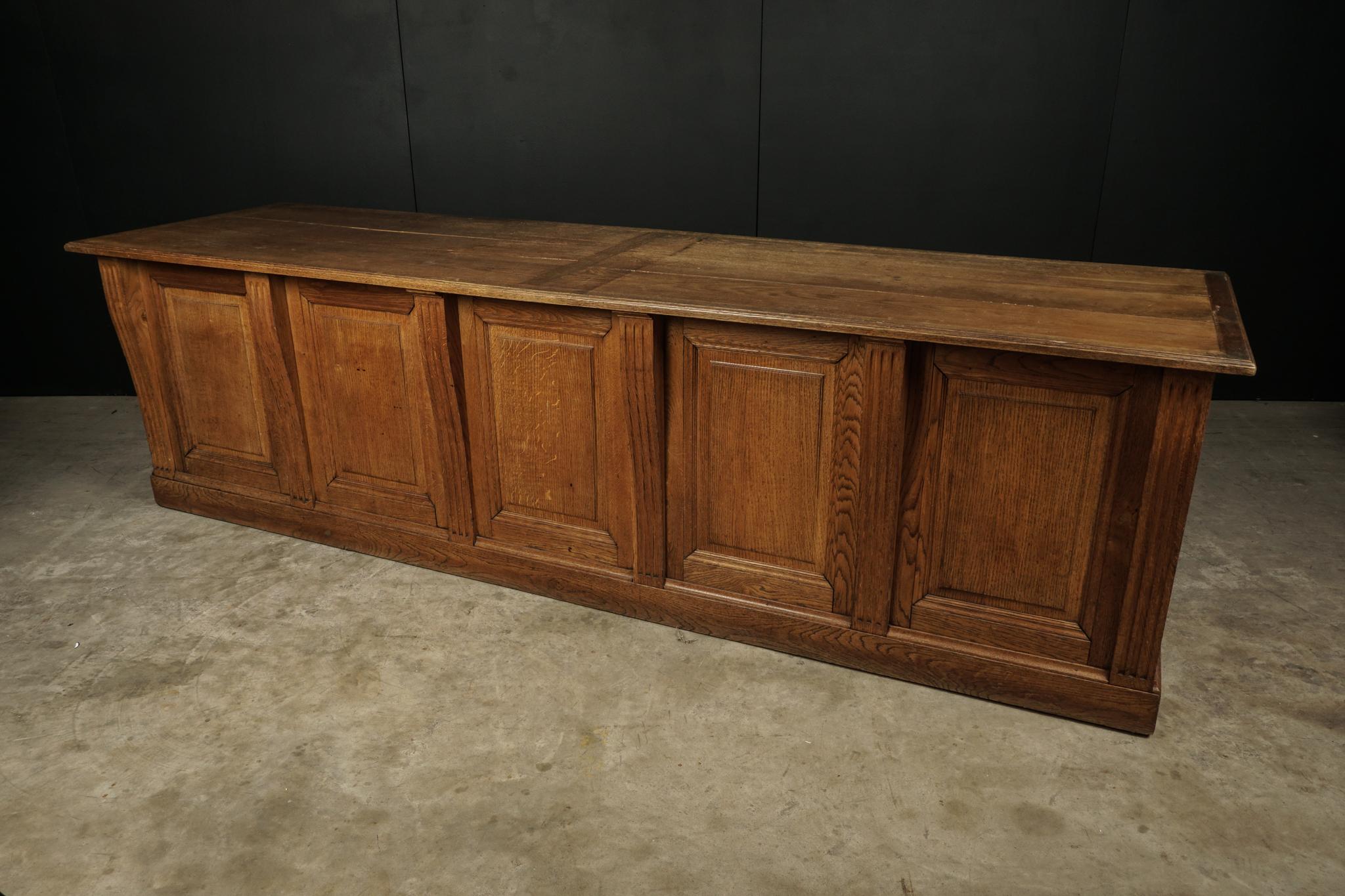 Large Oak Counter with Drawers from France, circa 1930 In Good Condition In Nashville, TN