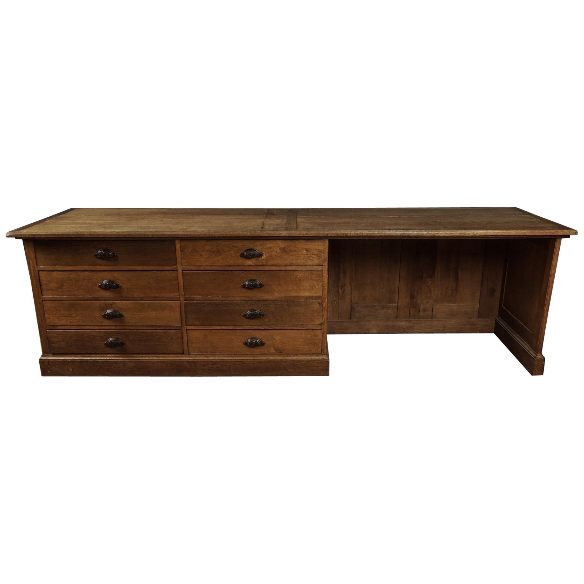 Large Oak Counter with Drawers from France, circa 1930