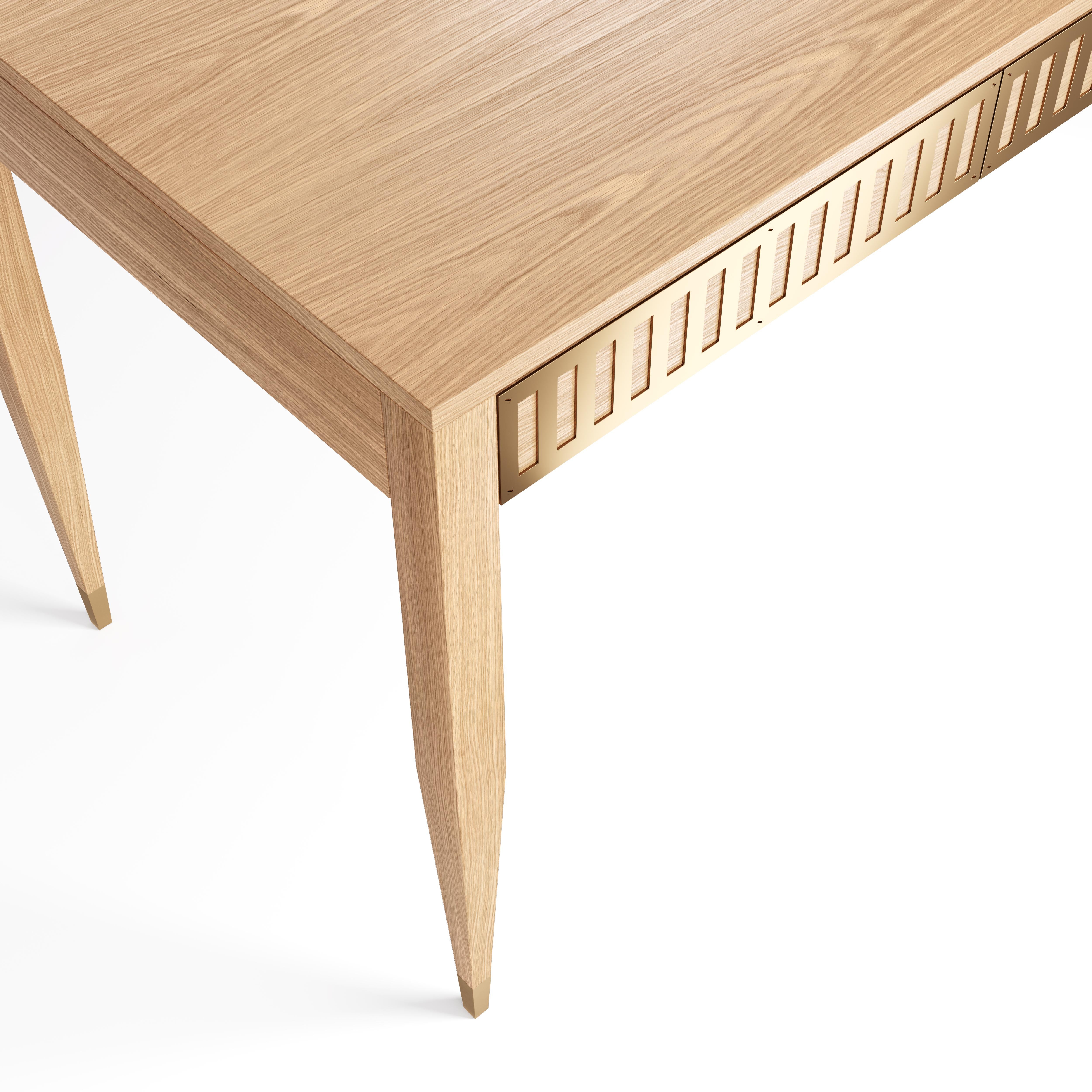 Mid-Century Modern Large oak desk with three drawers with brass fronts in mid century modern style For Sale