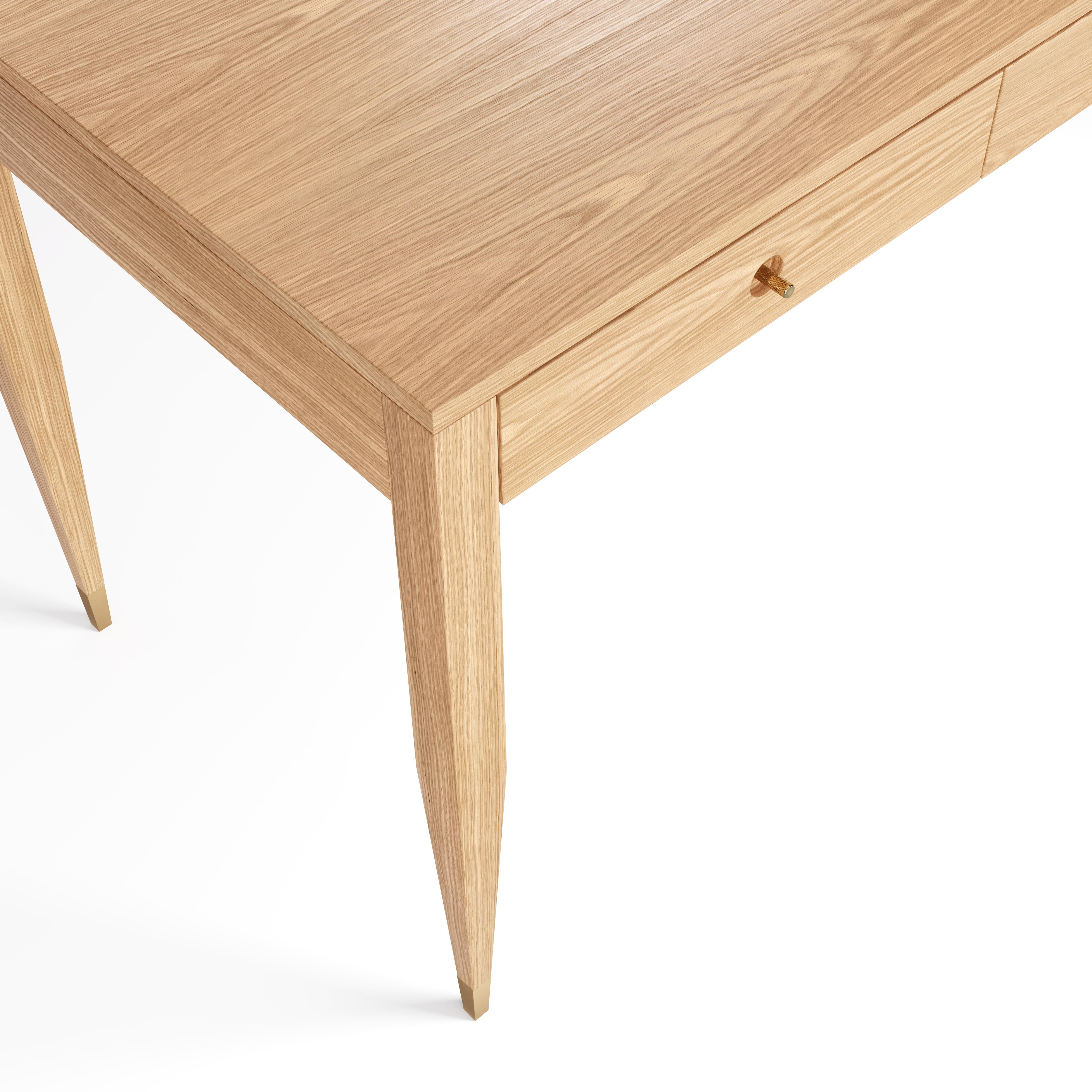 Mid-Century Modern Large oak desk with three solid oak drawers in mid century modern style For Sale