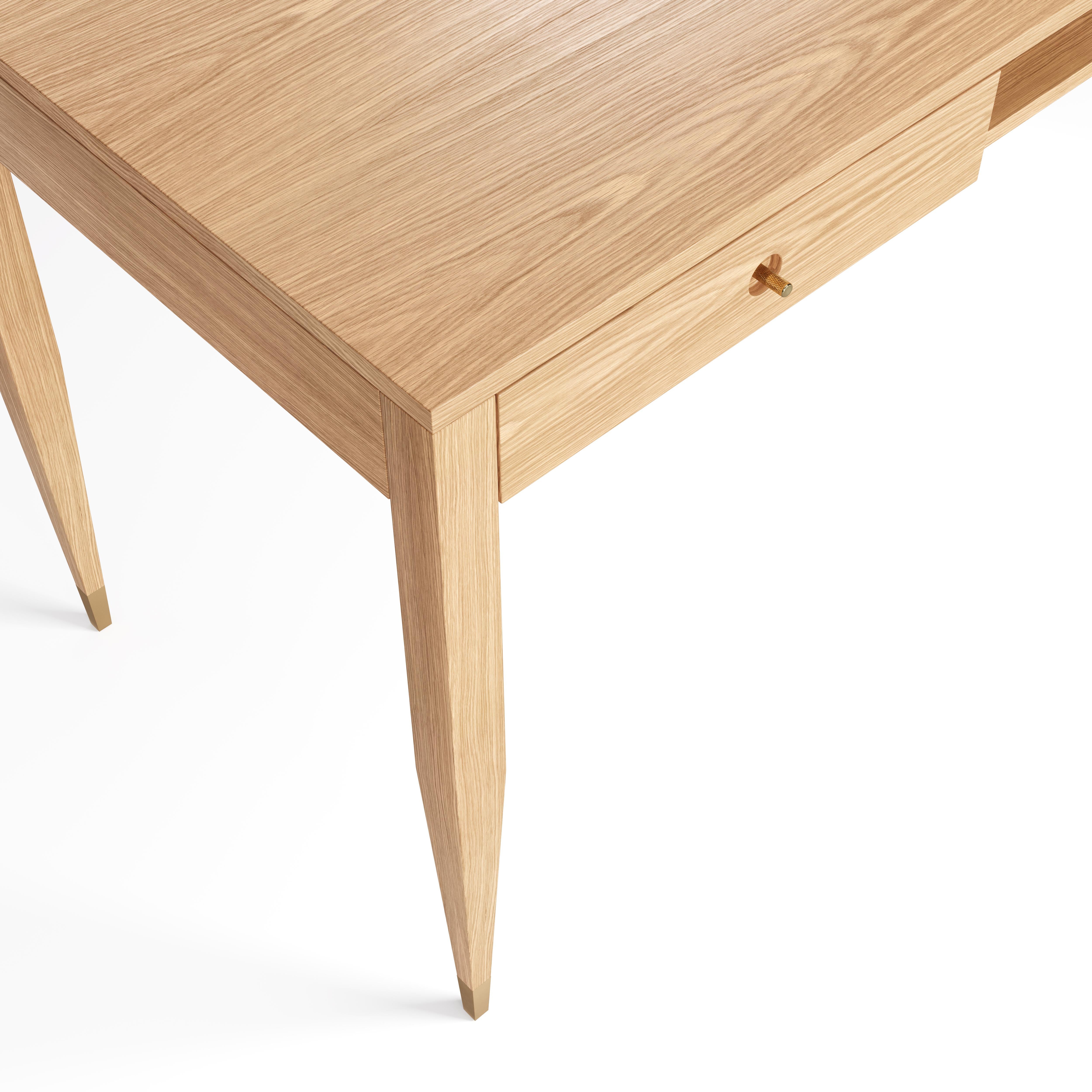 Mid-Century Modern Large oak desk with two solid drawers and shelf in mid century modern style For Sale