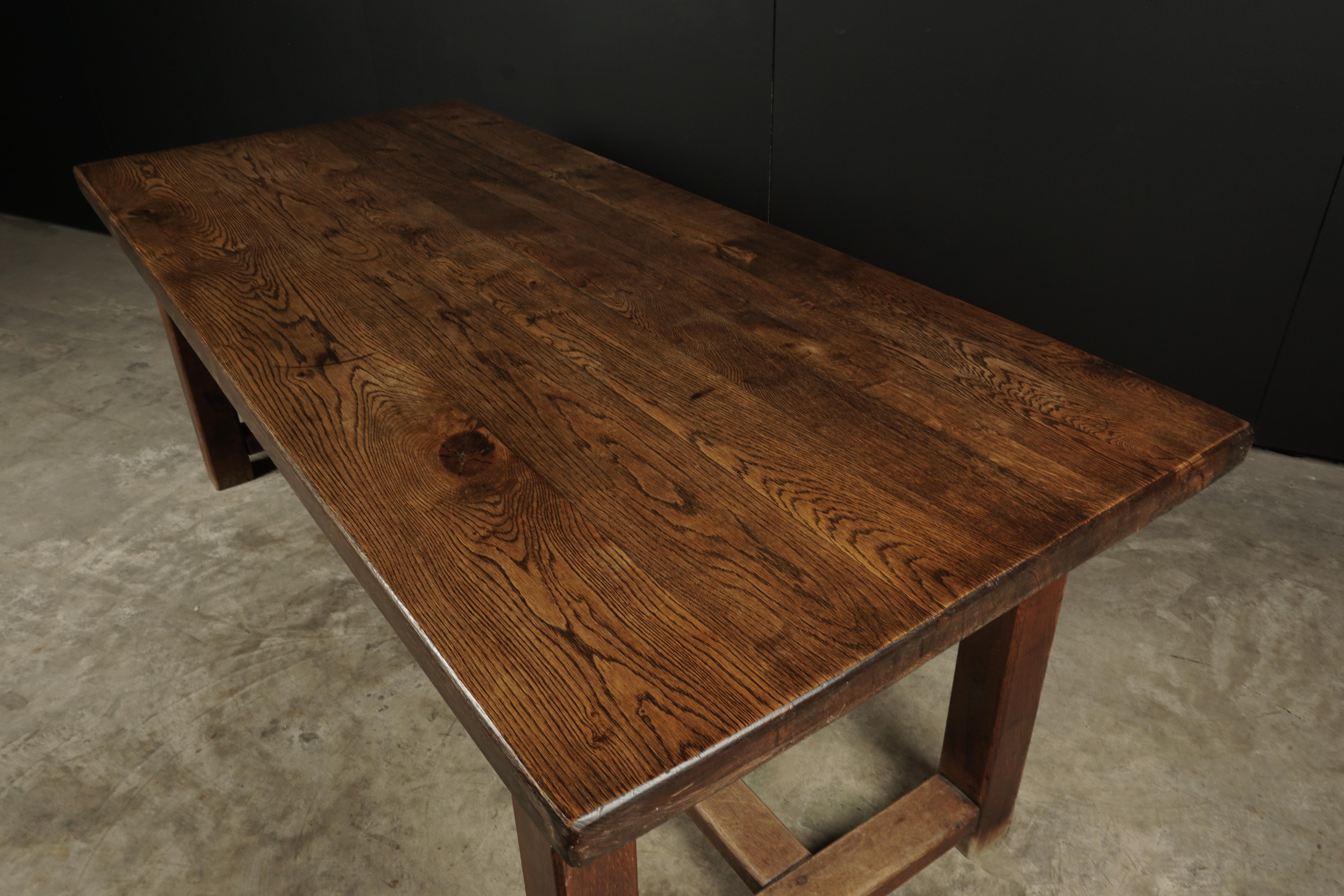 European Vintage Large Solid Oak Dining Table from France, circa 1940