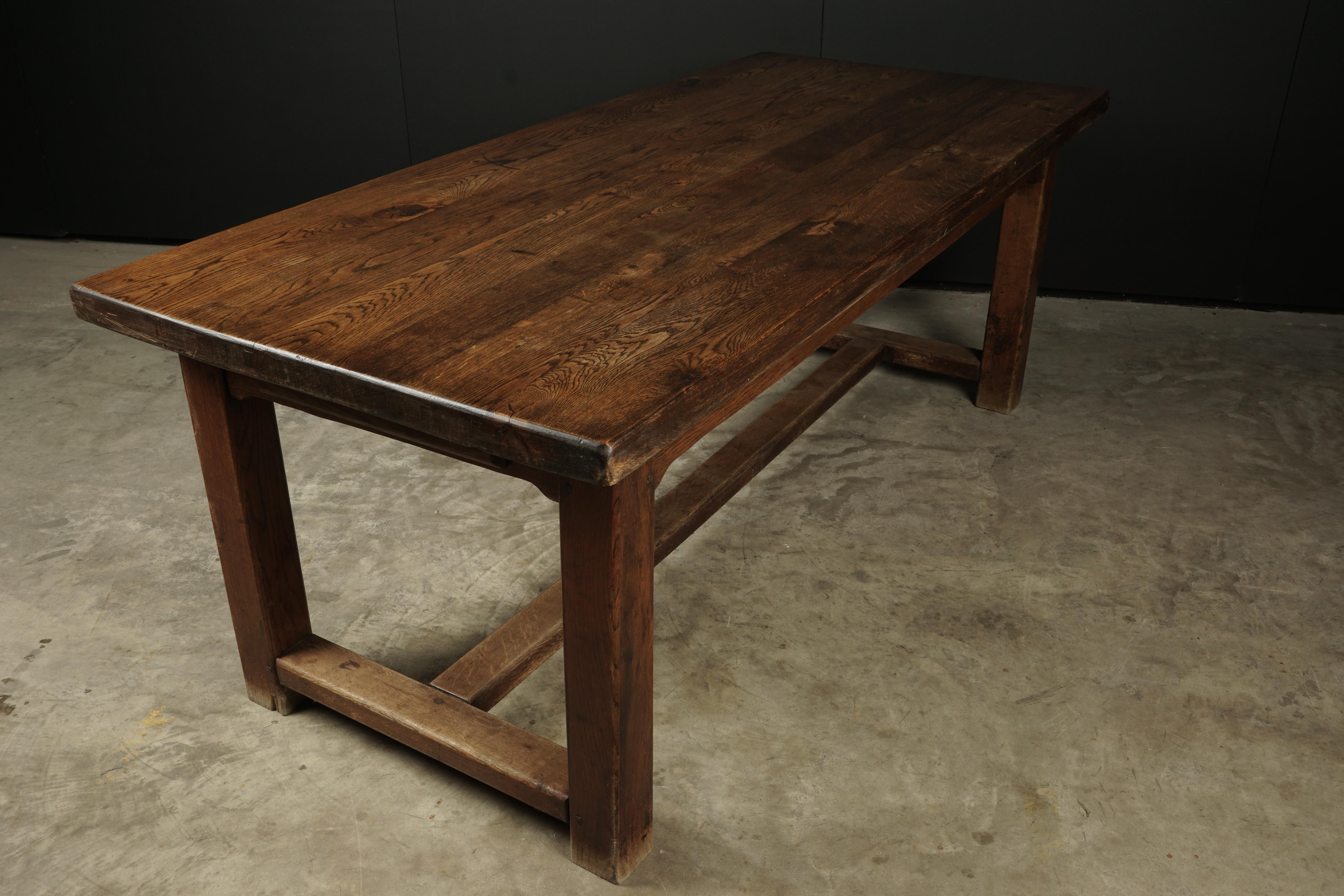 Vintage Large Solid Oak Dining Table from France, circa 1940 1