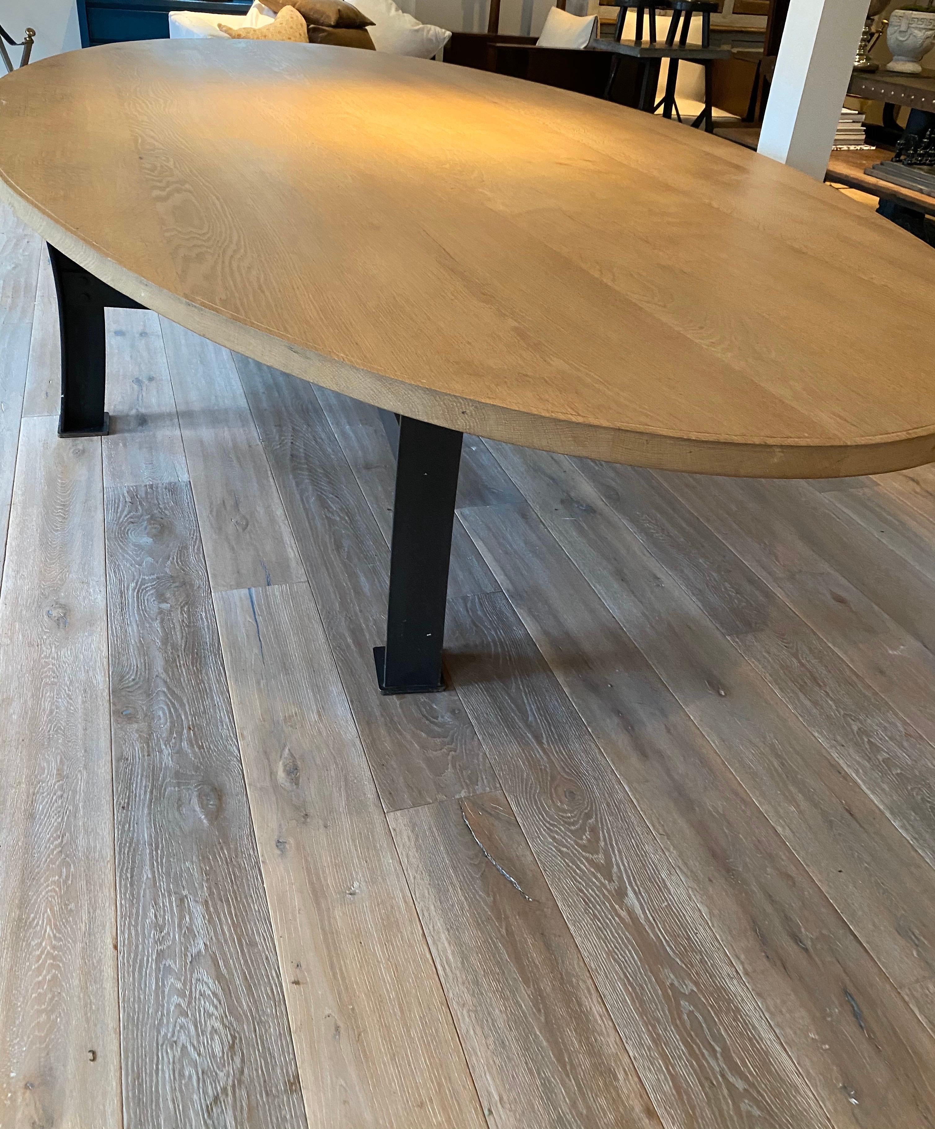 Large Oak Dining Table with Steel Base 1