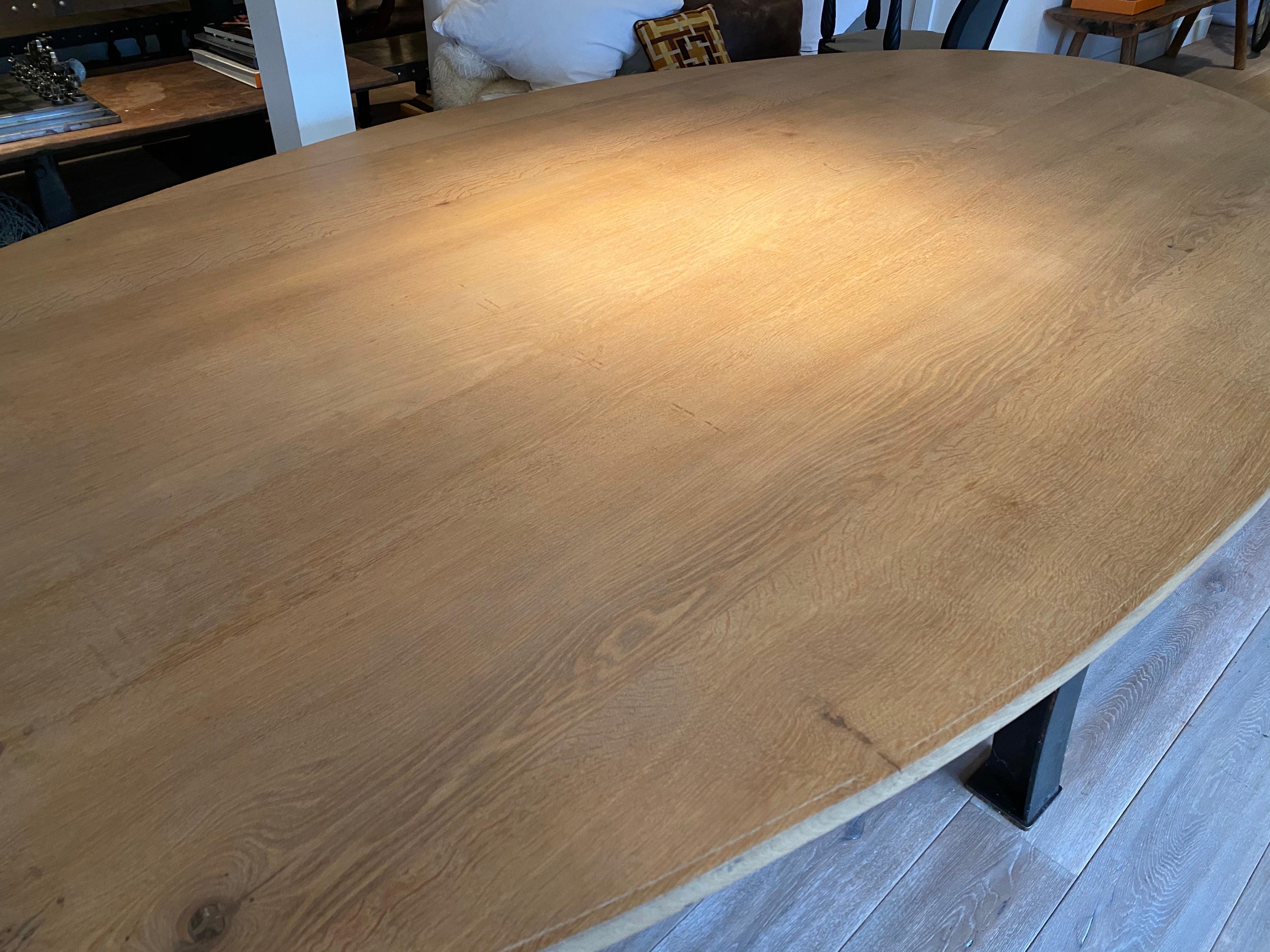 Large Oak Dining Table with Steel Base 3