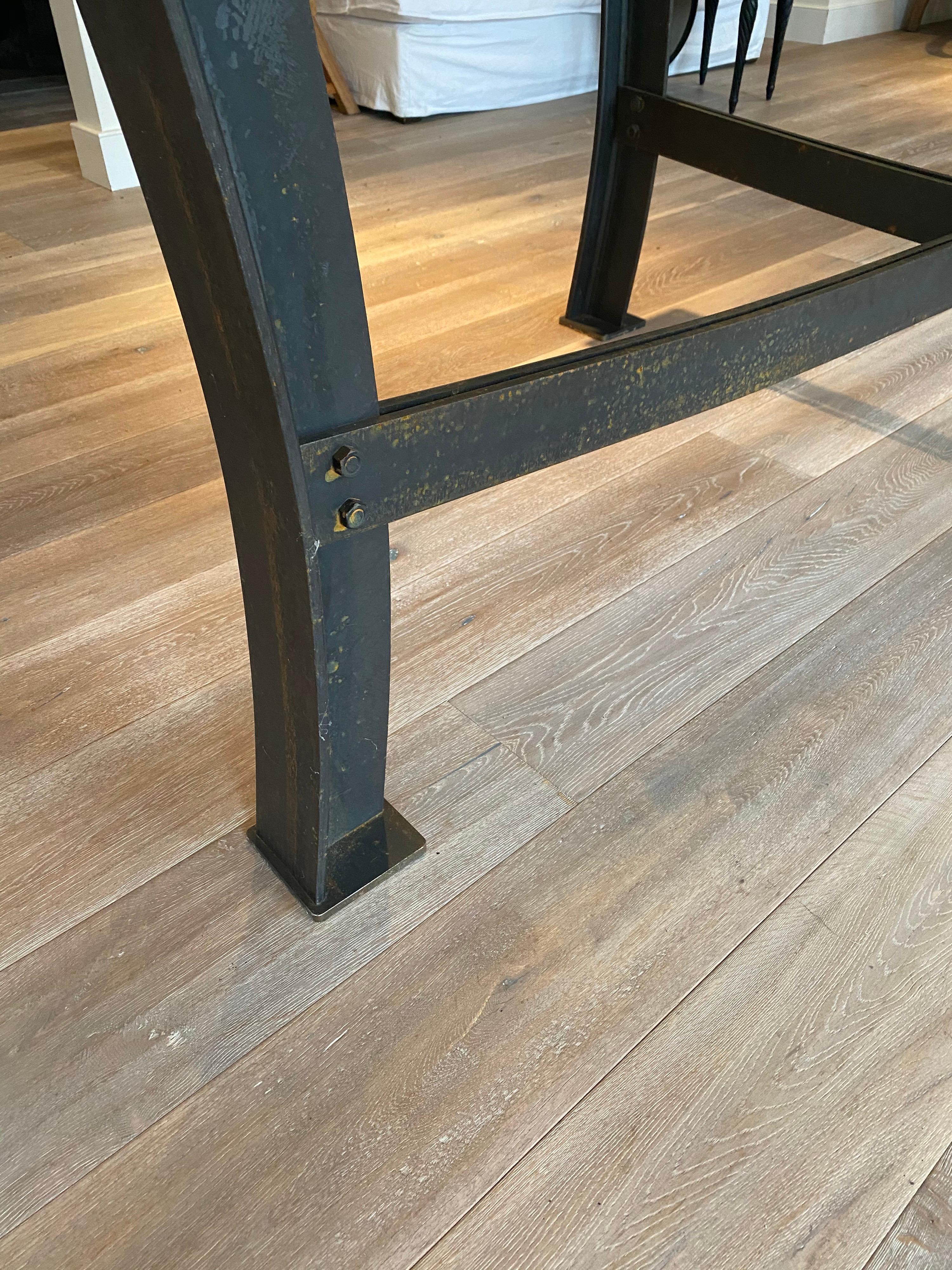 American Large Oak Dining Table with Steel Base