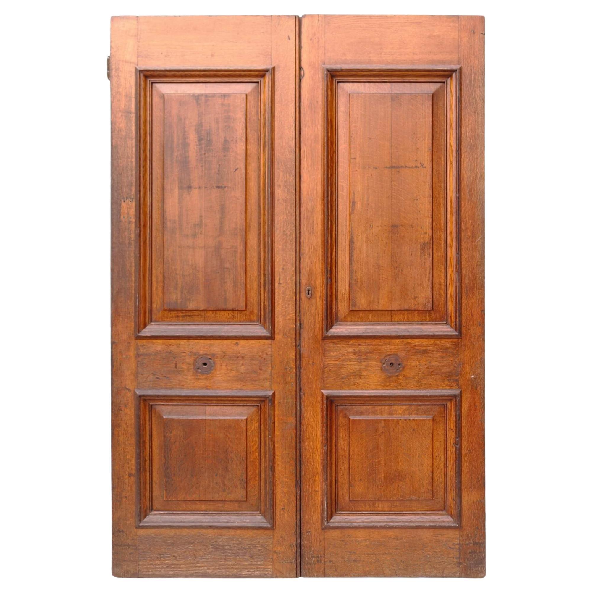 Large Oak Edwardian Double Front Doors For Sale