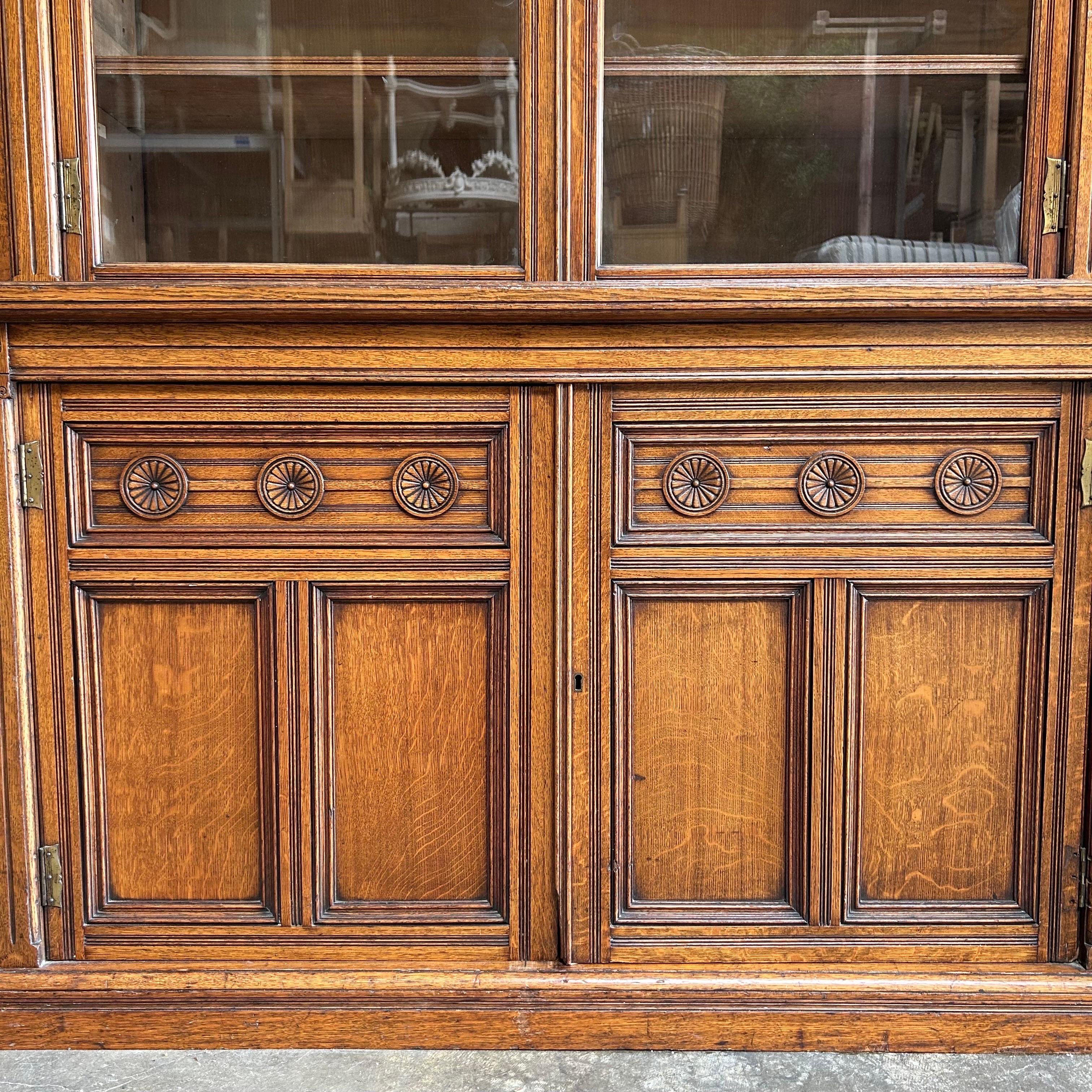 Large Oak European Bookcase with Glass Doors in Gustavian Style 5