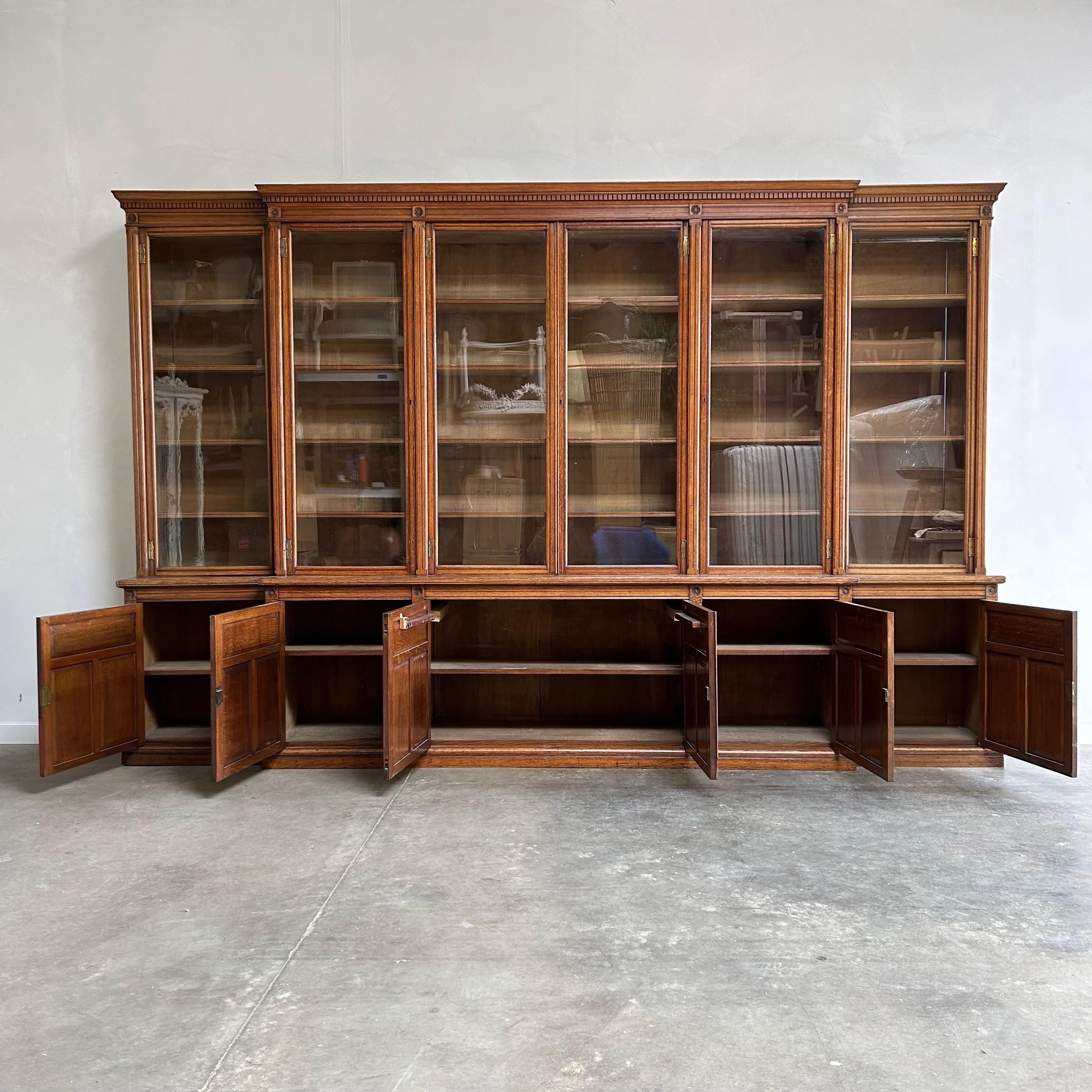Large Oak European Bookcase with Glass Doors in Gustavian Style 6