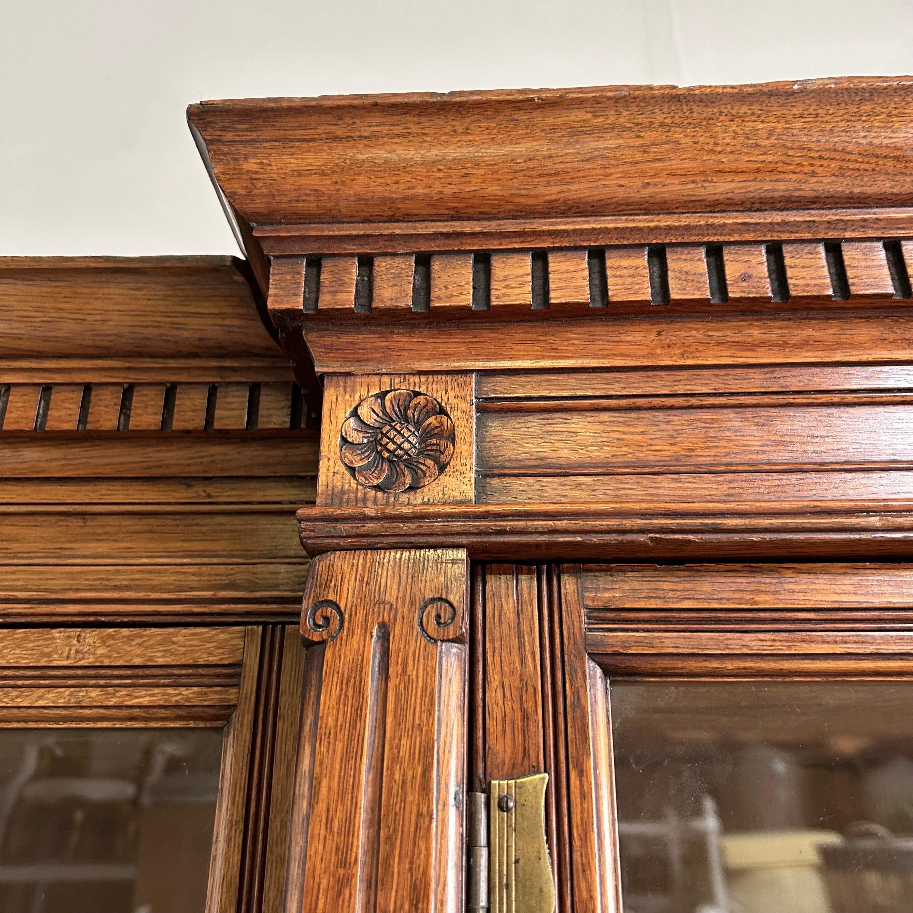 Large Oak European Bookcase with Glass Doors in Gustavian Style 11