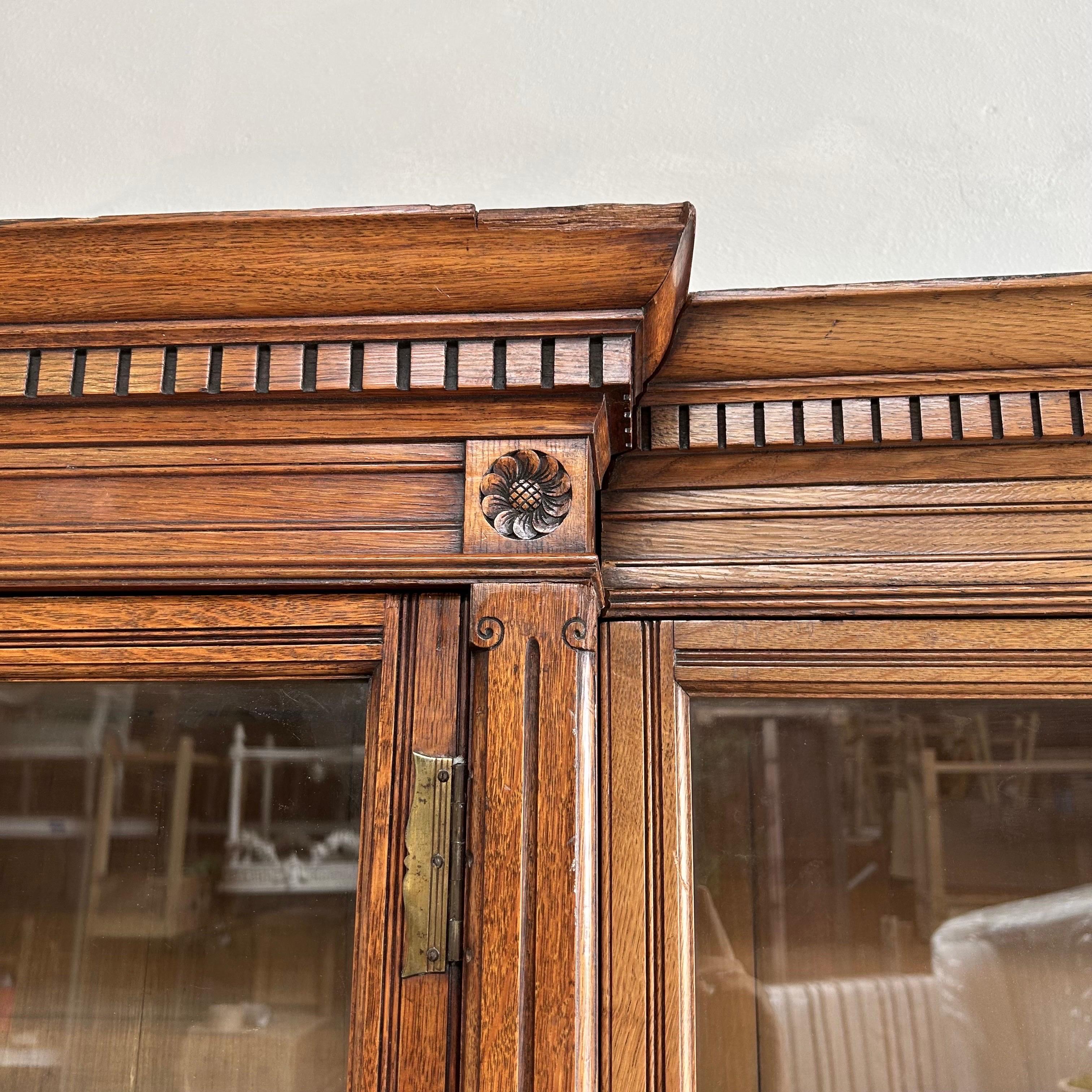 Large Oak European Bookcase with Glass Doors in Gustavian Style 12