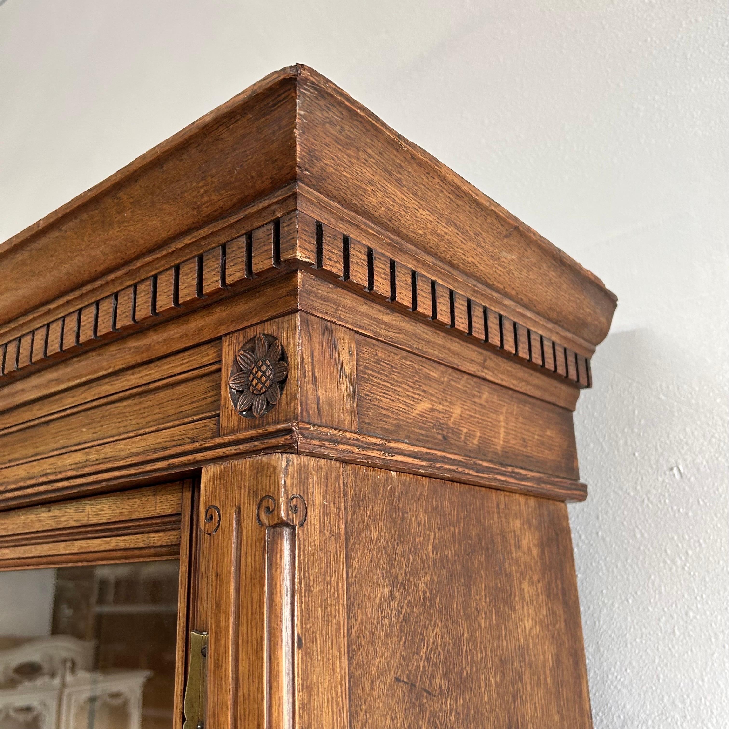 Large Oak European Bookcase with Glass Doors in Gustavian Style 13