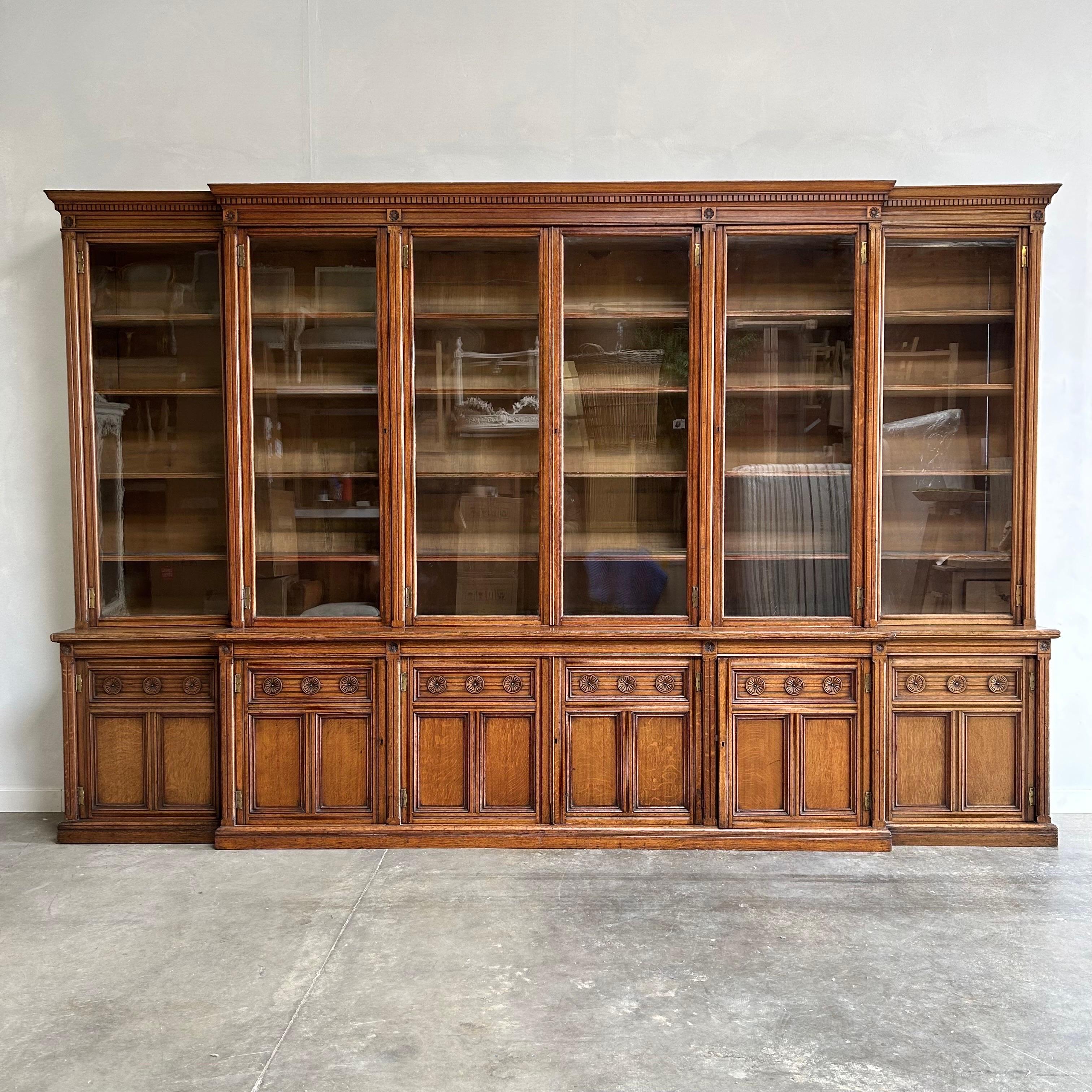 Large Oak European Bookcase with Glass Doors in Gustavian Style 15