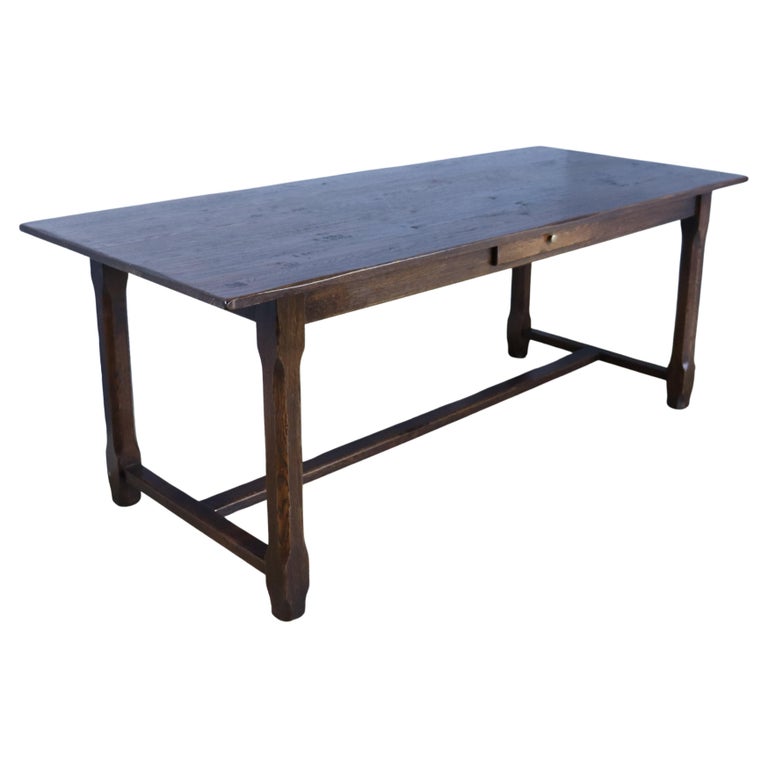 Large Oak Farm Table with Trestle Base For Sale at 1stDibs
