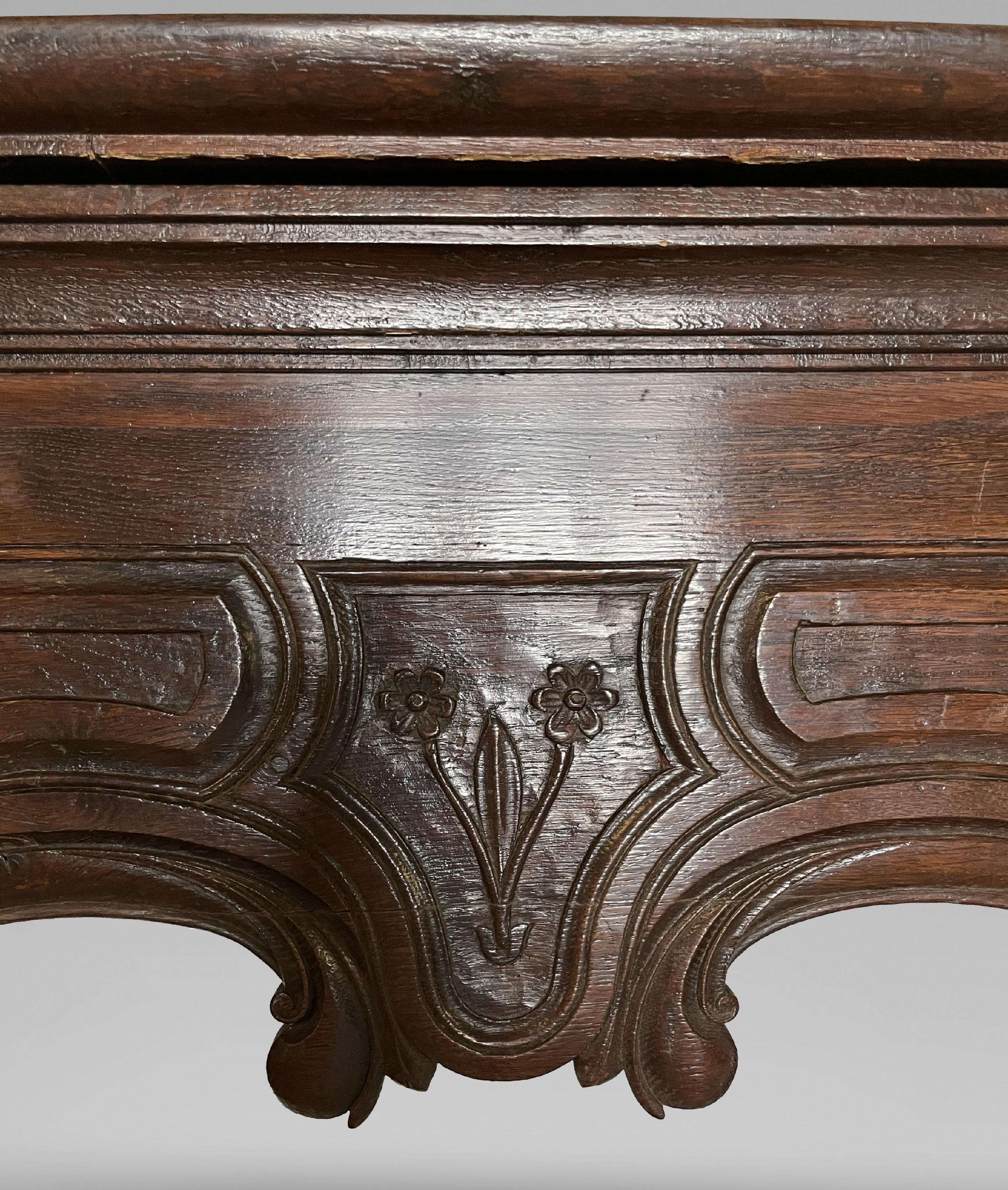 French Large Oak Fireplace in the Louis XV Style For Sale