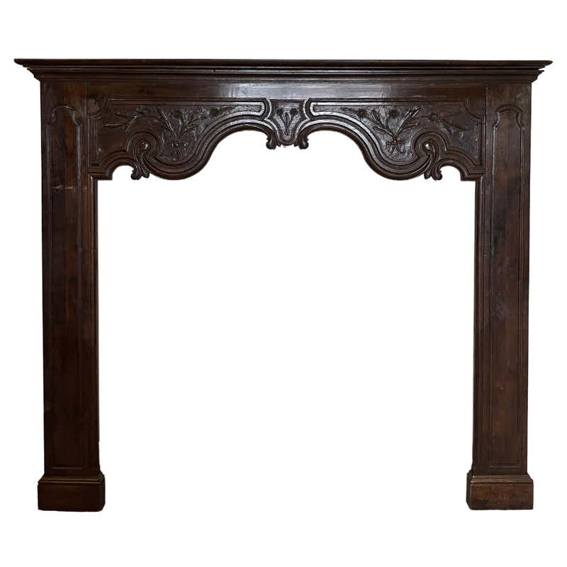European Rococo Chair French Louis XV Rococo Walnut Mantel with Hand Carved Floral Reliefs C ...