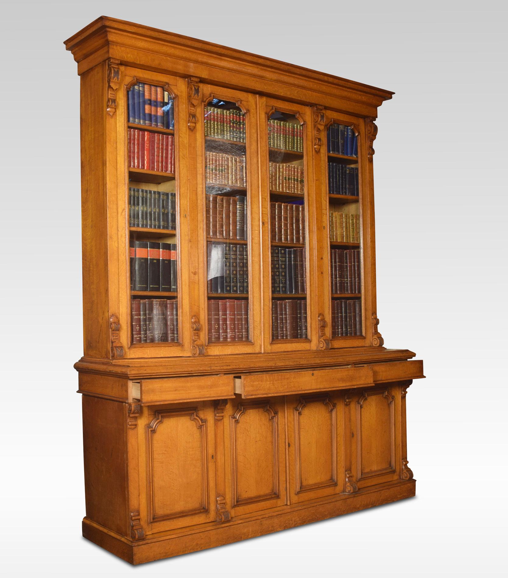Large Oak Four-Door Bookcase 1