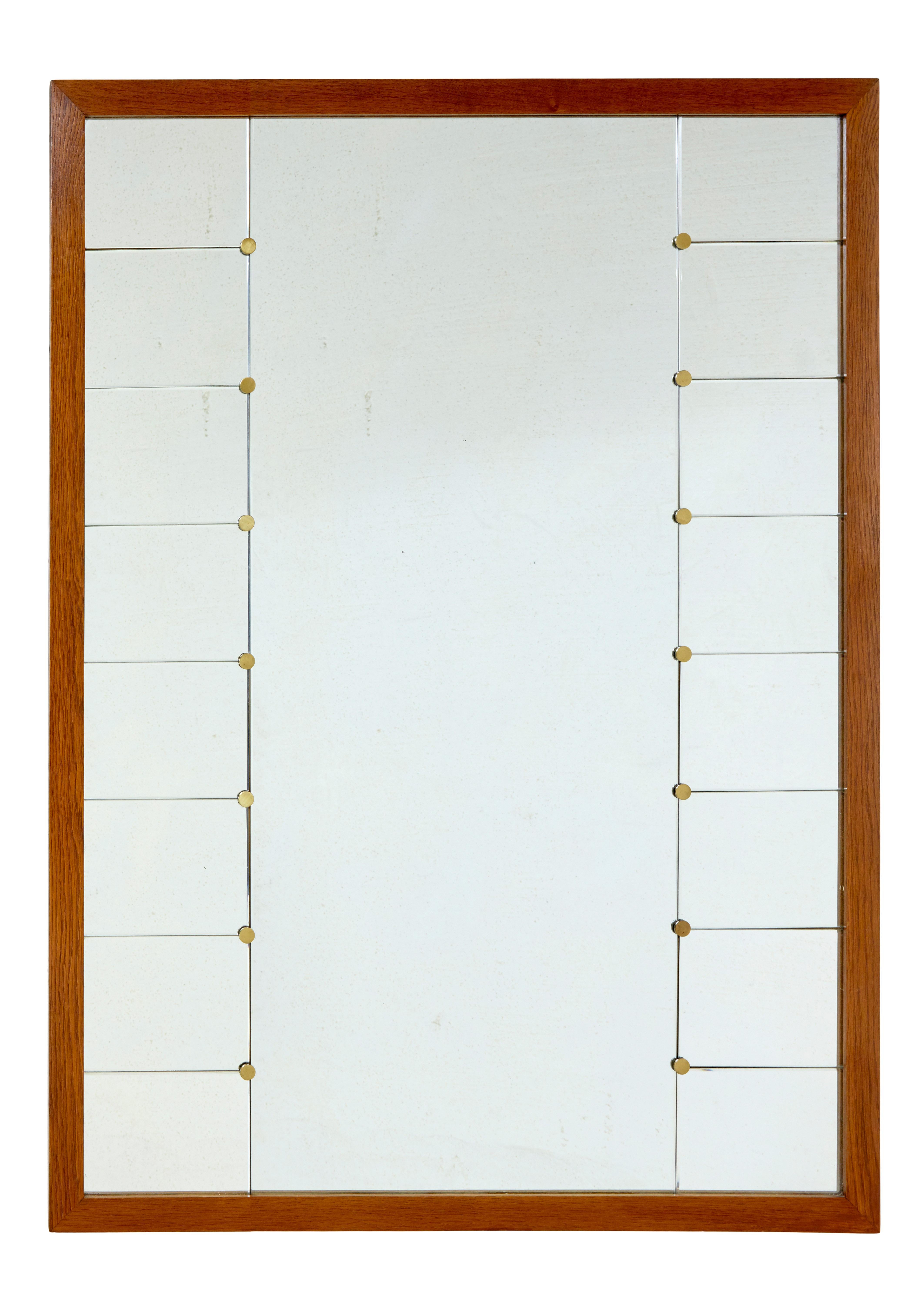 Large oak framed Scandinavian mirror by g&t In Good Condition For Sale In Debenham, Suffolk