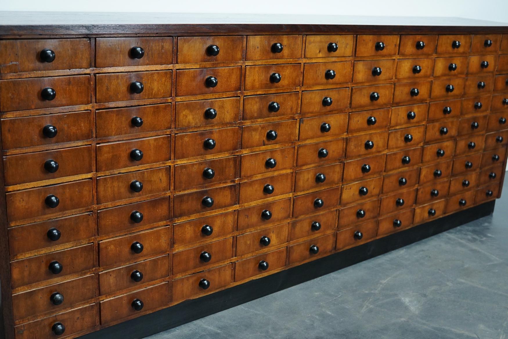 Large Oak German Industrial Apothecary Cabinet, Mid-20th Century In Good Condition In Nijmegen, NL