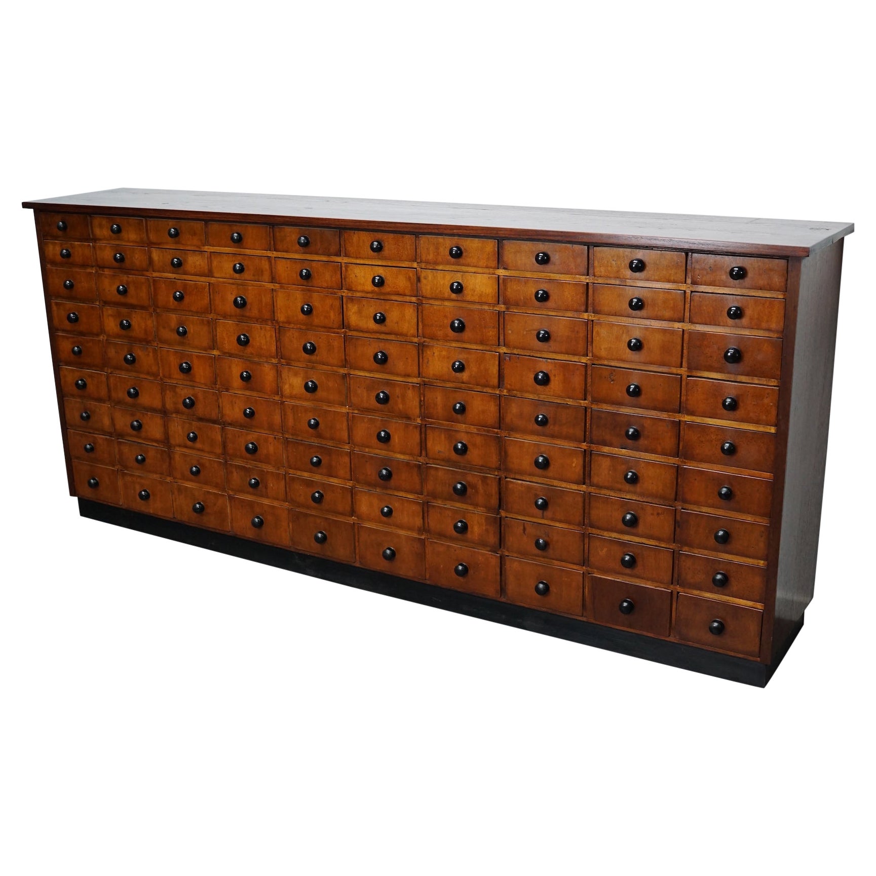 Large Oak German Industrial Apothecary Cabinet, Mid-20th Century