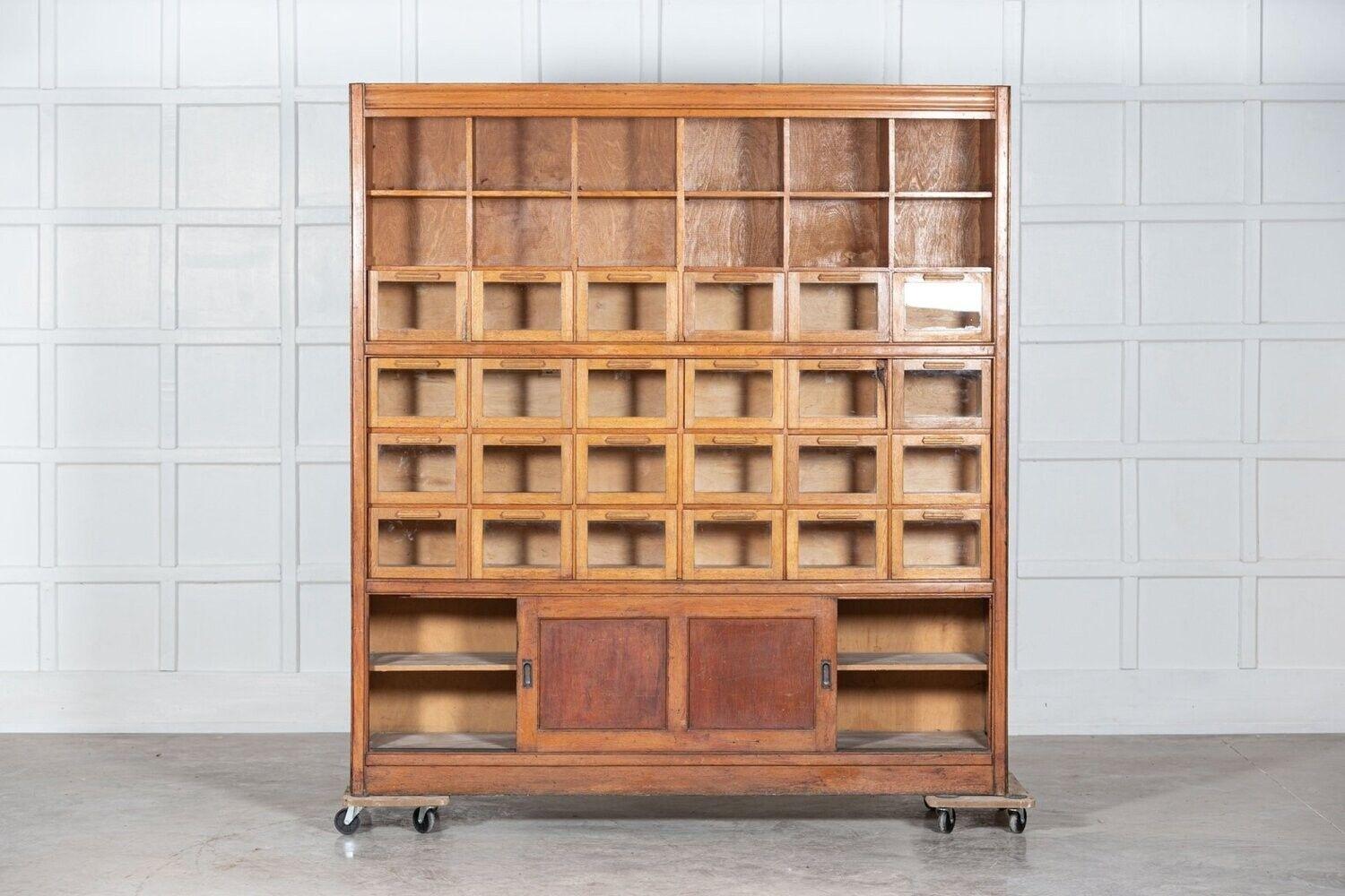 circa 1930
Large Oak Haberdashery Cabinet

Measures: W183 x D43 x H198.