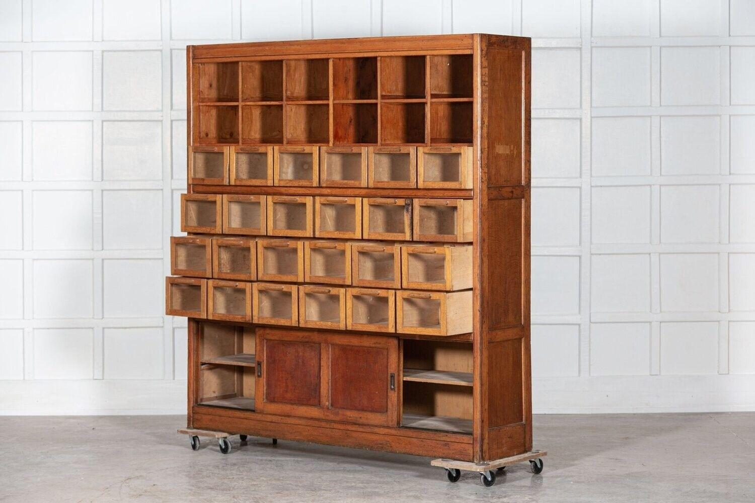 20th Century Large Oak Haberdashery Cabinet For Sale