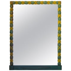 Grand miroir polychromé à motif « feuille de chêne », France, 19ème siècle
