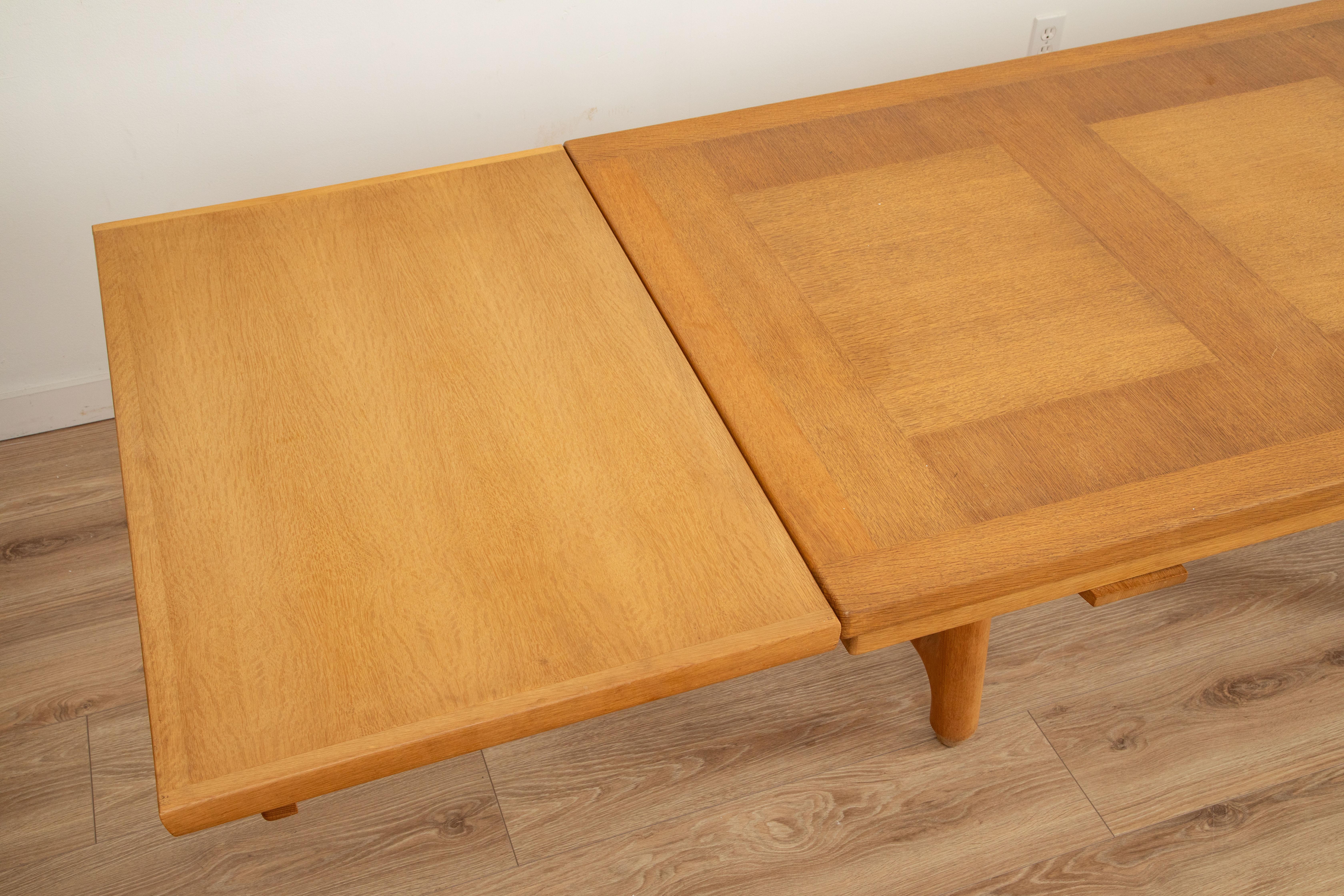 Large Oak Mid Century Modern French Extending Table, by Guillerme and Chambron 6
