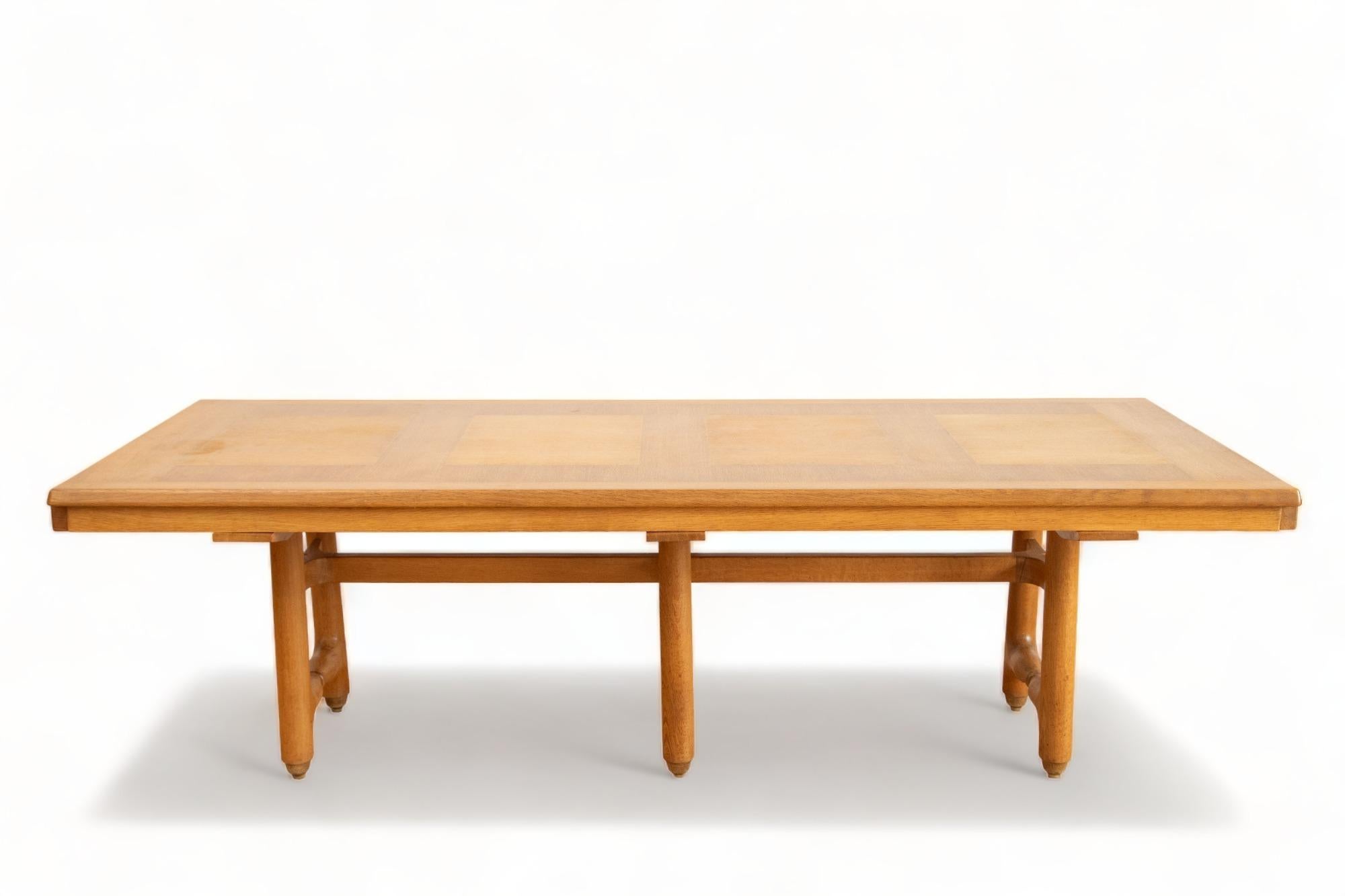 Mid-20th Century Large Oak Mid Century Modern French Extending Table, by Guillerme and Chambron