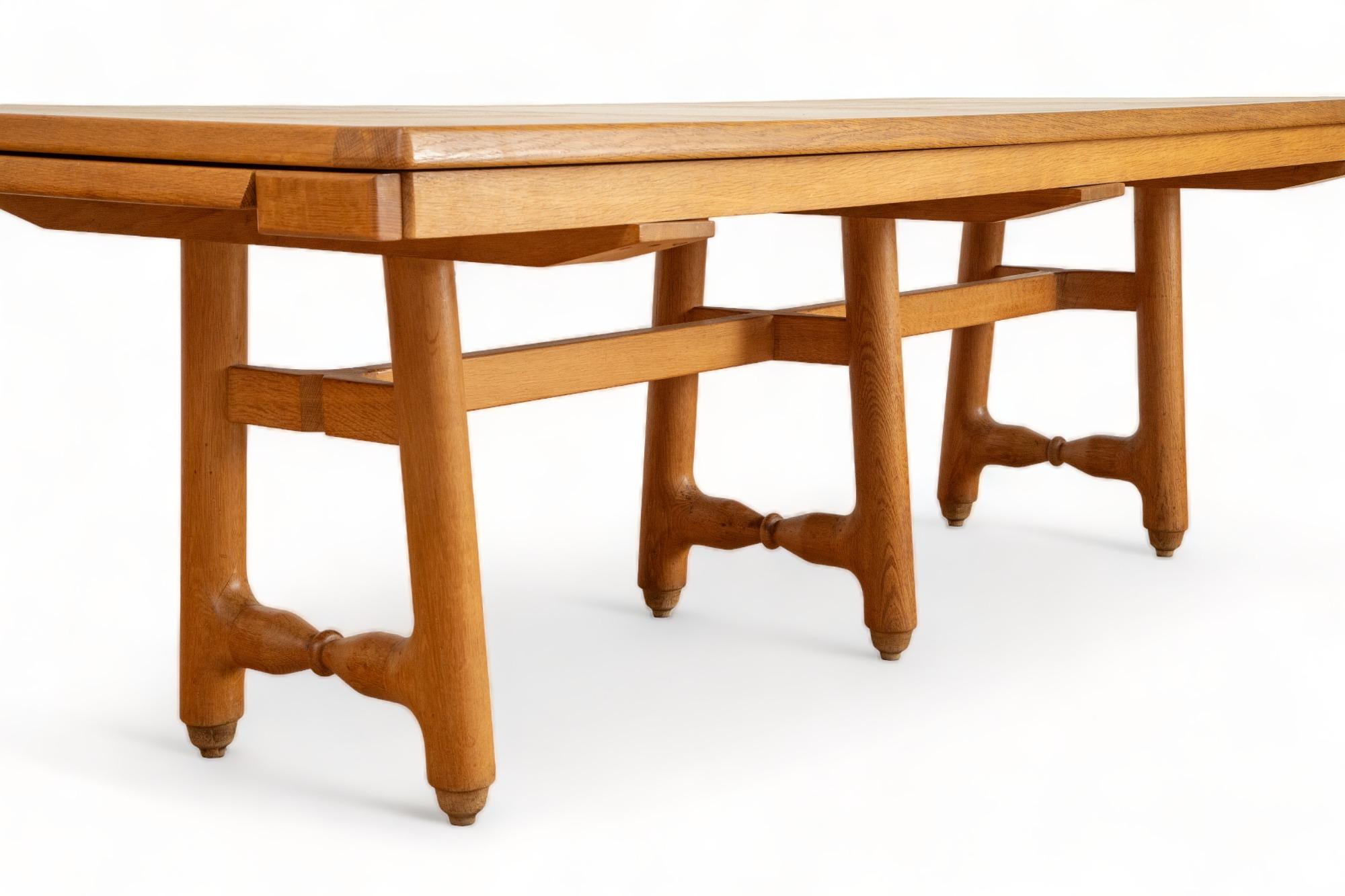 Large Oak Mid Century Modern French Extending Table, by Guillerme and Chambron 1