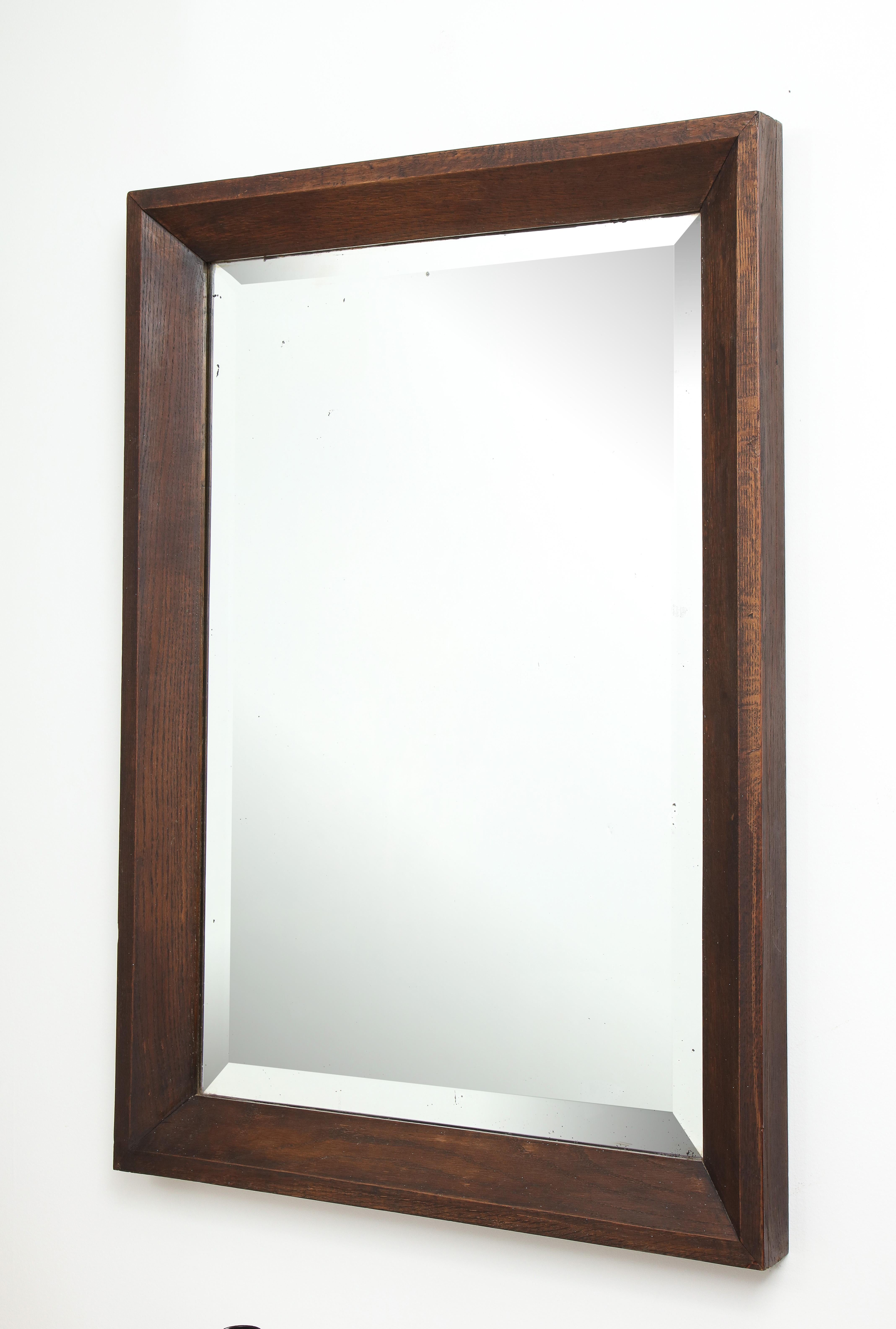 Large oak modernist mirror, original bevelled glass, France, c. 1930
Measures: H: 41 W: 29 in.